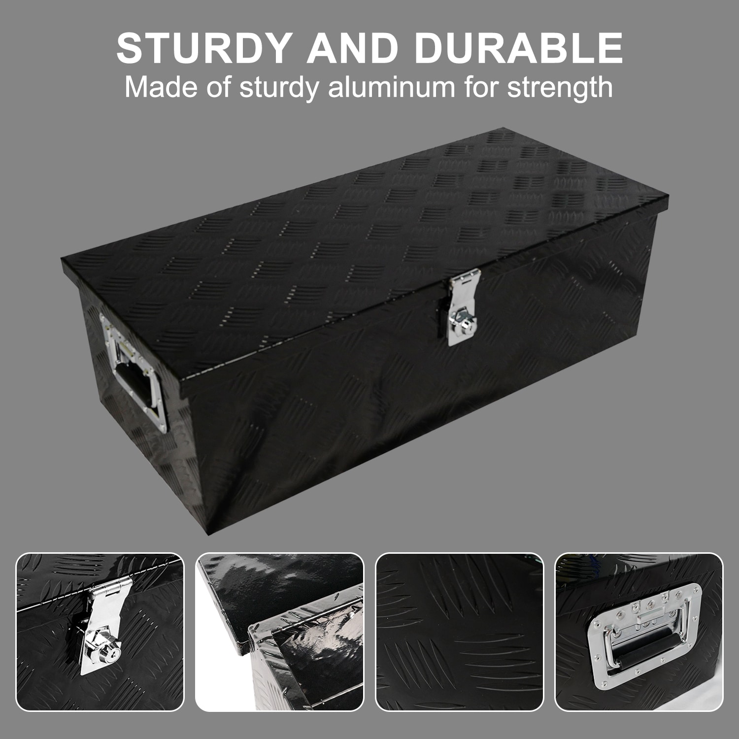 Caja de herramientas para camioneta en aluminio negro de 30 pulgadas x 12.8 pulgadas x 9.7 pulgadas SUPER-QP214-923