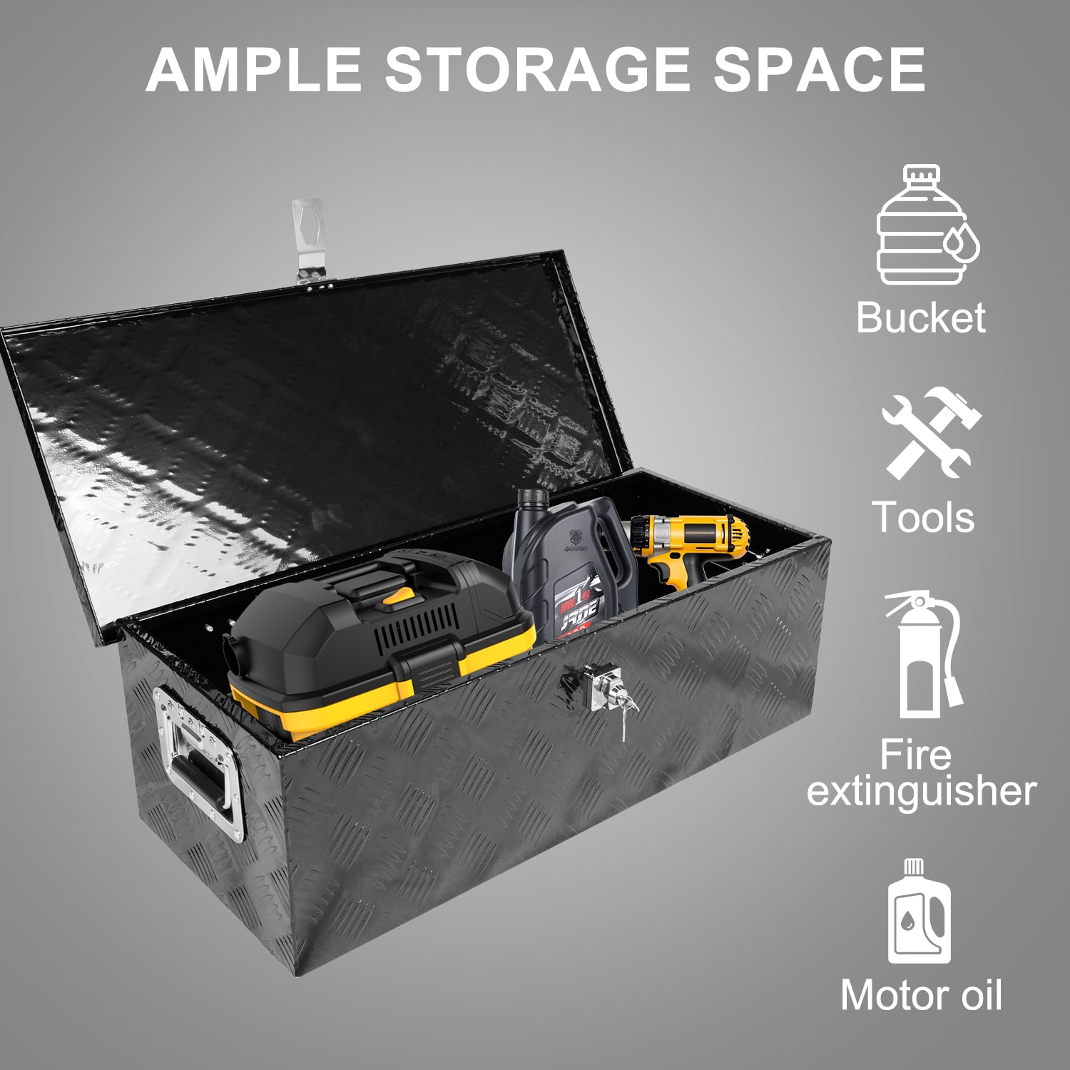 Caja de herramientas para camioneta en aluminio negro de 30 pulgadas x 12.8 pulgadas x 9.7 pulgadas SUPER-QP214-923