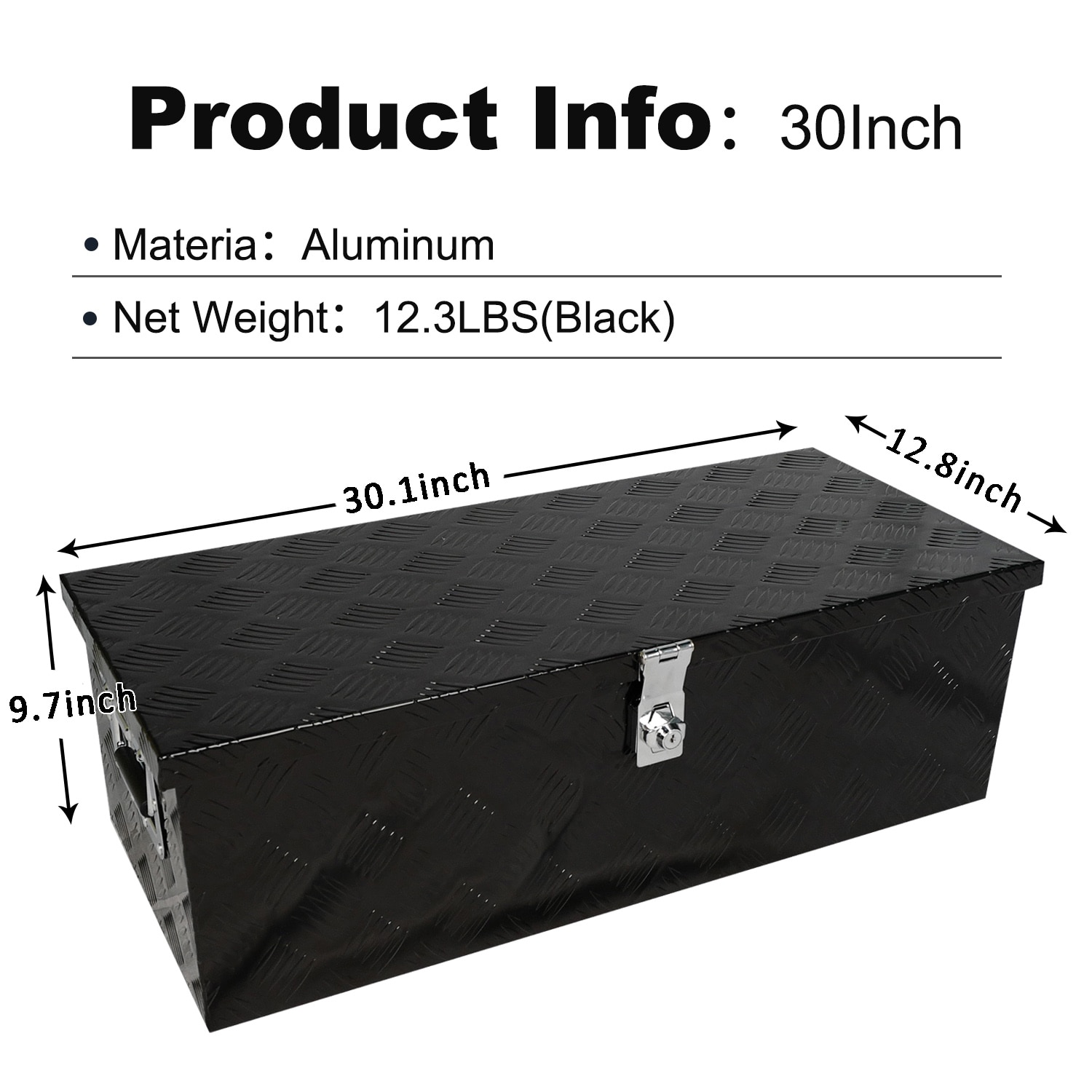 Caja de herramientas para camioneta en aluminio negro de 30 pulgadas x 12.8 pulgadas x 9.7 pulgadas SUPER-QP214-923