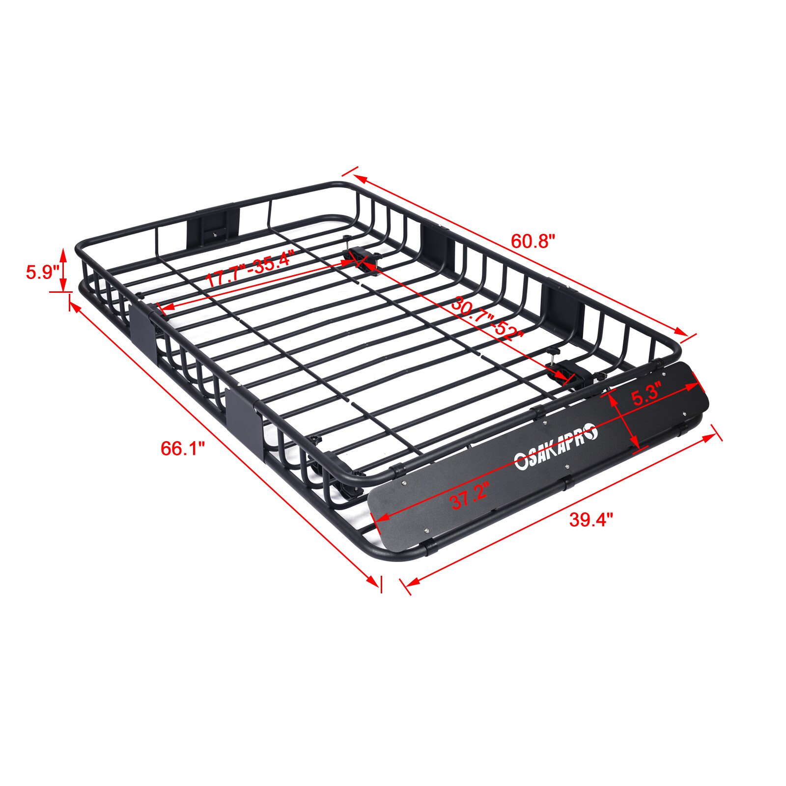 Canasta de carga para el techo de automóvil Kahomvis para portaequipajes de techo de 39.4 pulgadas de largo x 66 pulgadas de ancho x 6 pulgadas de altura en acero GH-QP214-103