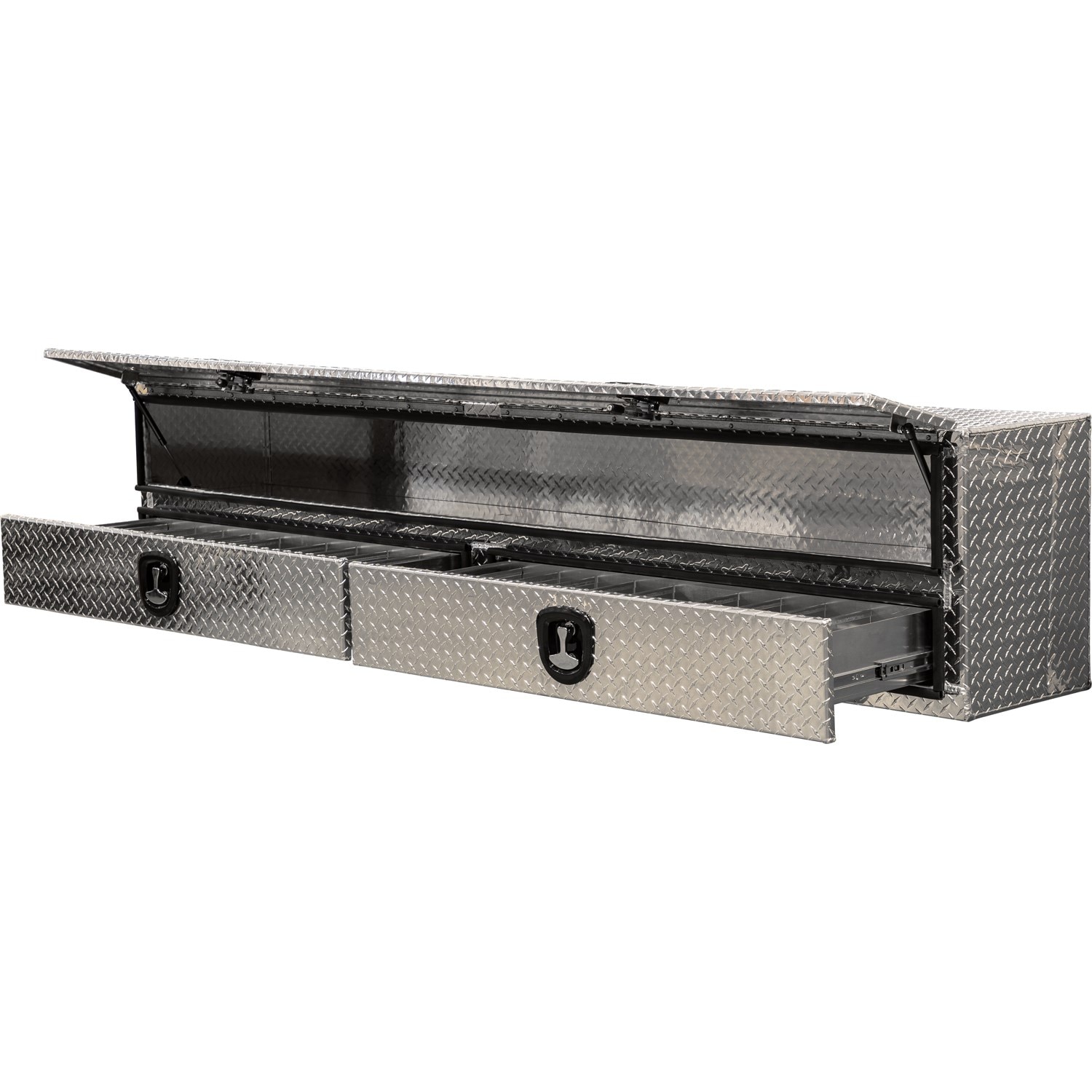 Caja de herramientas para camioneta de montaje superior de aluminio con diseño de diamante de 18 pulgadas x 90 pulgadas x 21 pulgadas de Buyers Products 1701688