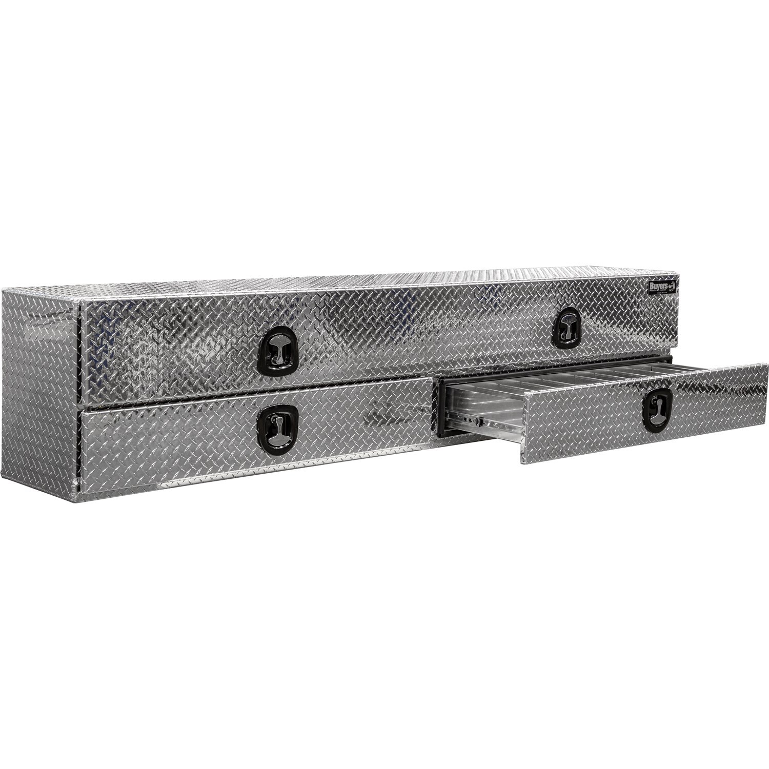 Caja de herramientas para camioneta de montaje superior de aluminio con diseño de diamante de 18 pulgadas x 90 pulgadas x 21 pulgadas de Buyers Products 1701688