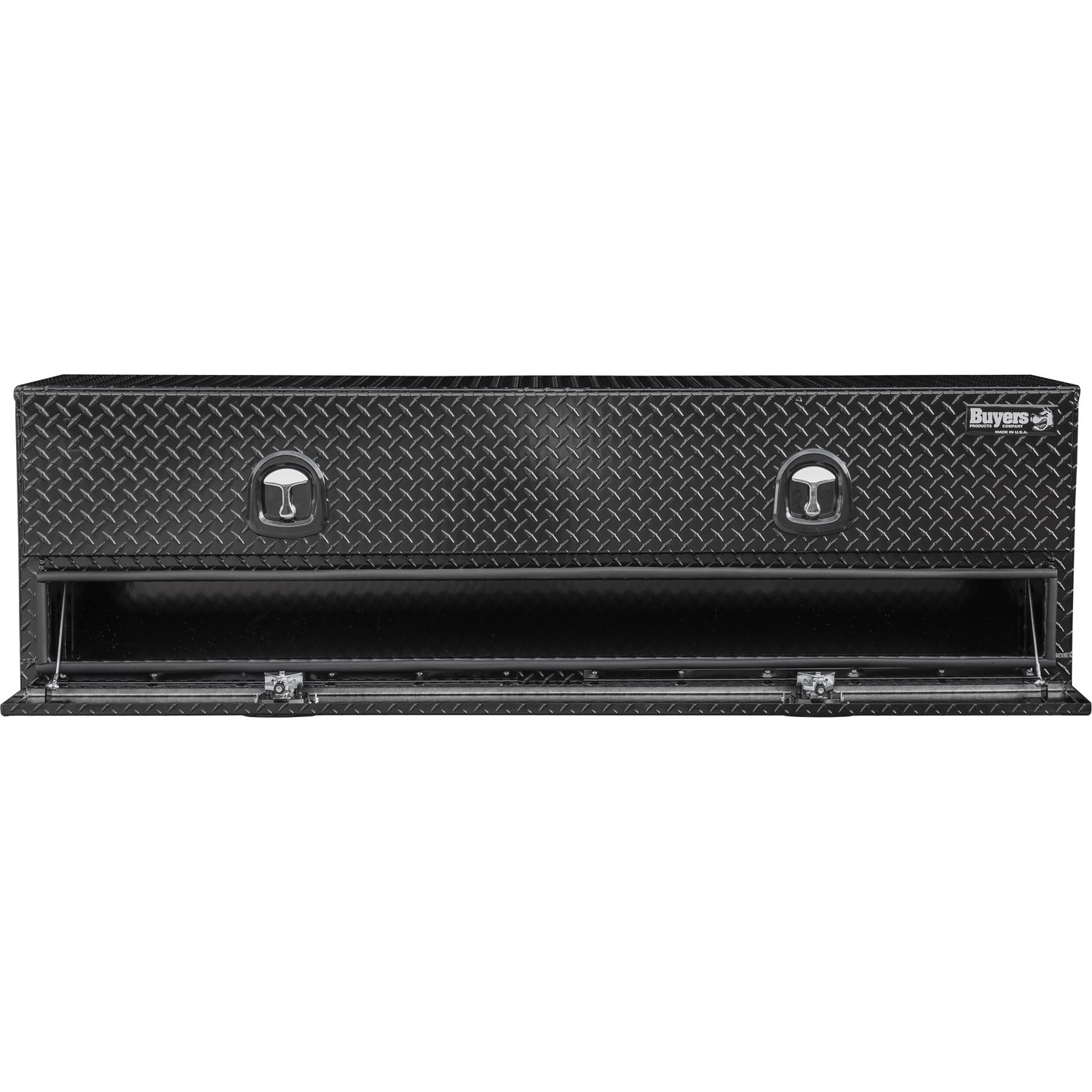 Caja de herramientas para camión montada en la parte superior de aluminio con acabado de diamante en negro brillante de 18 pulgadas x 88 pulgadas x 21 pulgadas