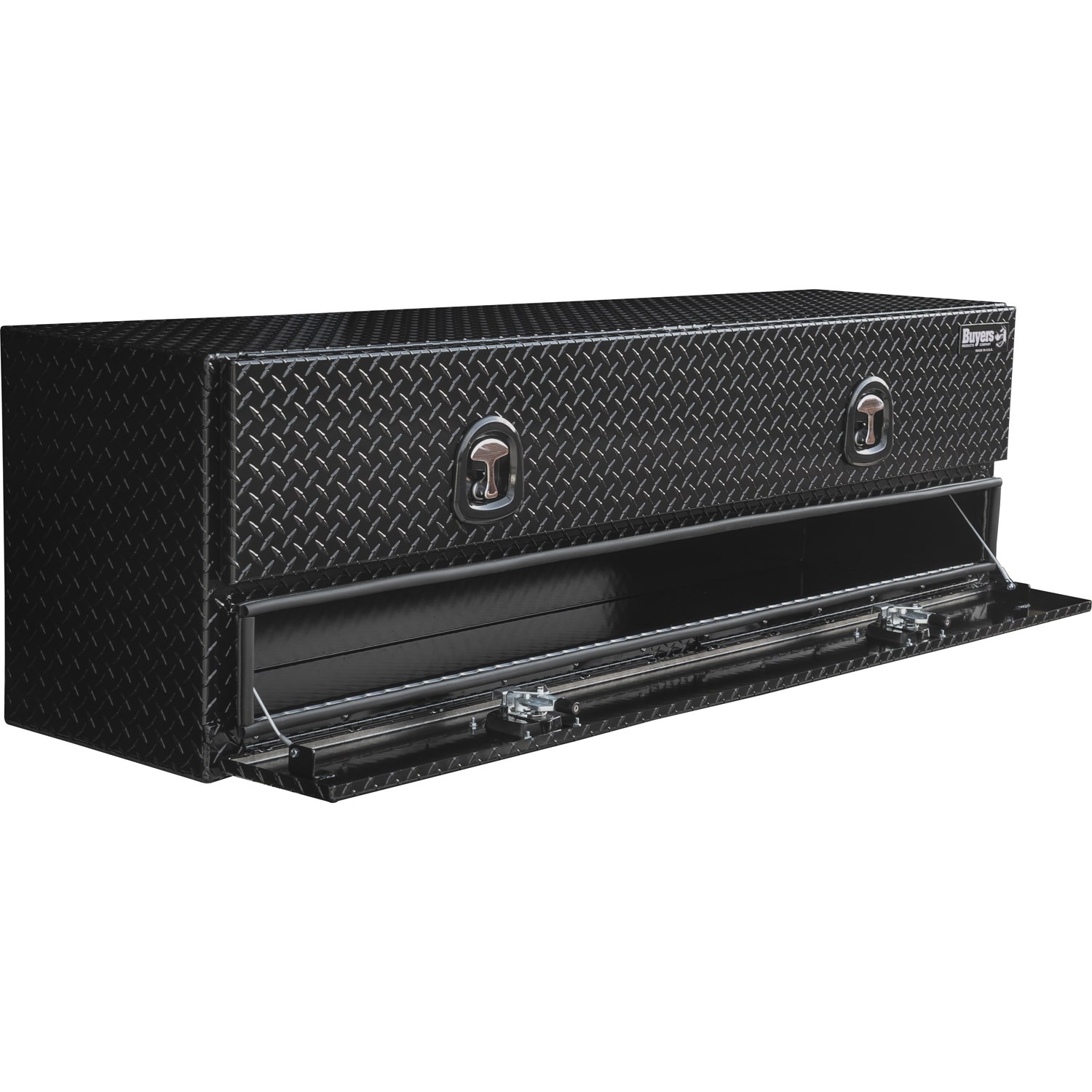 Caja de herramientas para camión montada en la parte superior de aluminio con acabado de diamante en negro brillante de 18 pulgadas x 88 pulgadas x 21 pulgadas