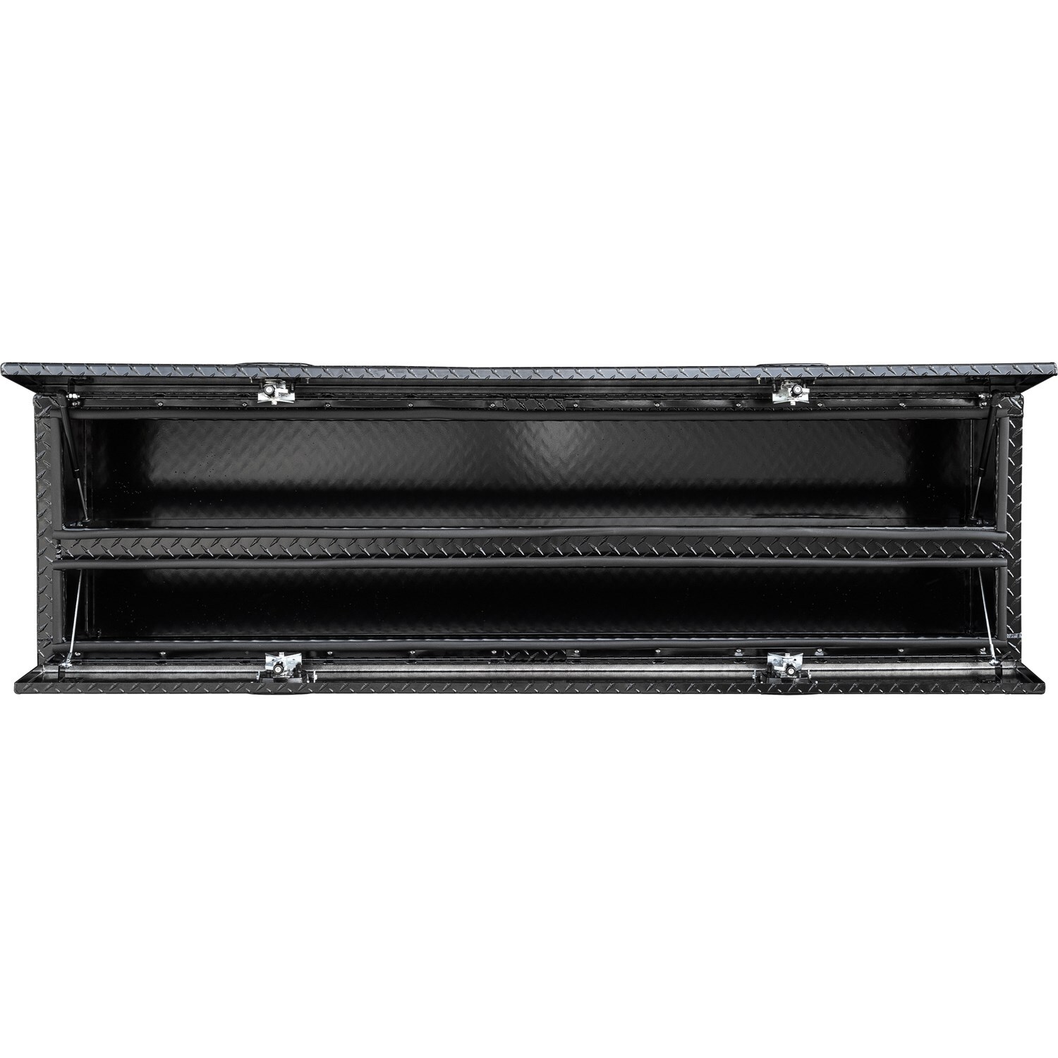 Caja de herramientas para camión montada en la parte superior de aluminio con acabado de diamante en negro brillante de 18 pulgadas x 88 pulgadas x 21 pulgadas