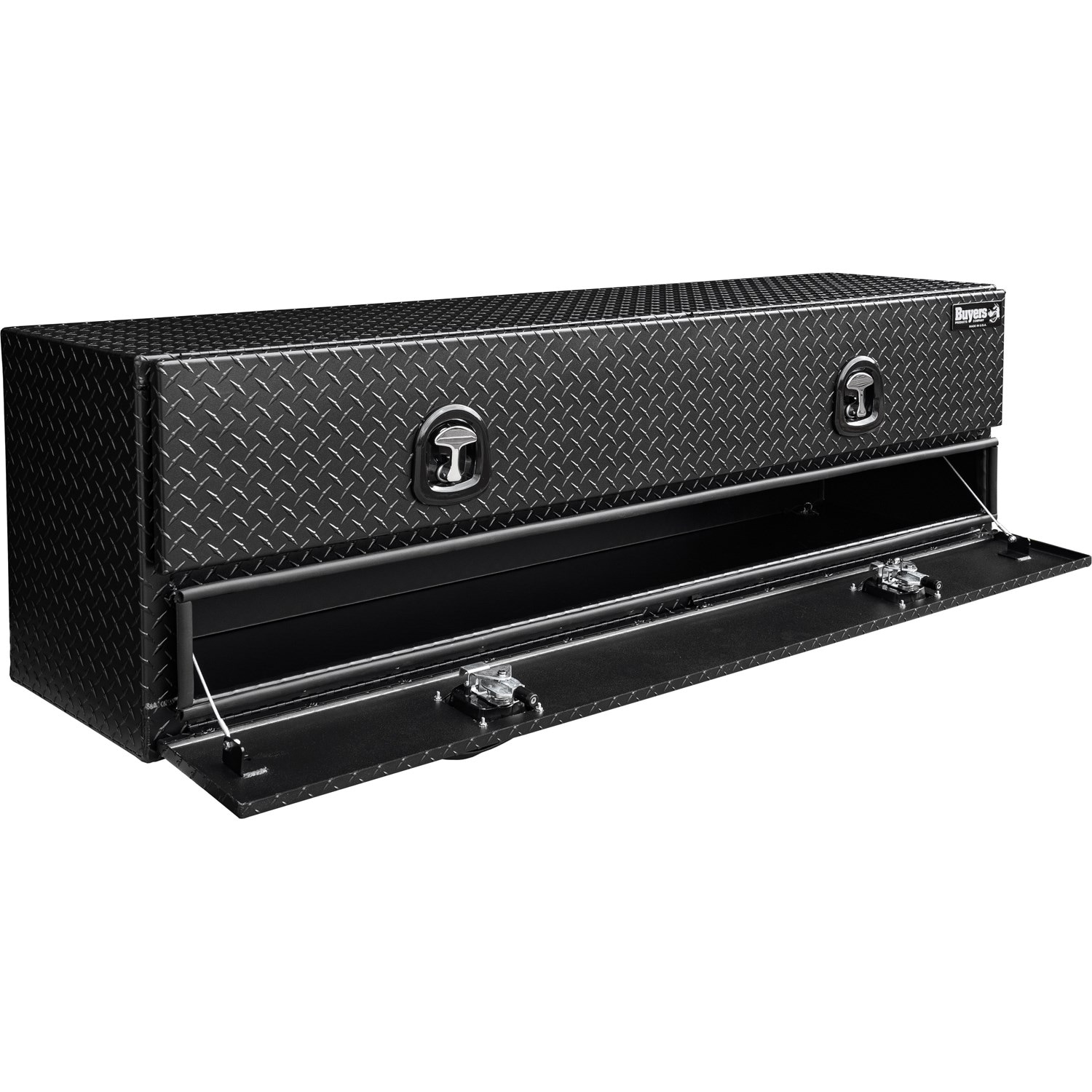 Caja de herramientas para camioneta montada en la parte superior de aluminio con textura de diamante negro mate de 18 pulgadas x 88 pulgadas x 21 pulgadas, marca Buyers 1722583
