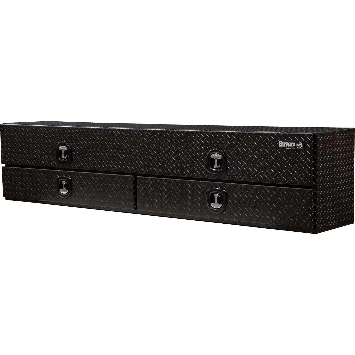 Caja de herramientas para camioneta montada en la parte superior de aluminio con textura de diamante negro mate de 18 pulgadas x 88 pulgadas x 21 pulgadas, marca Buyers 1722583