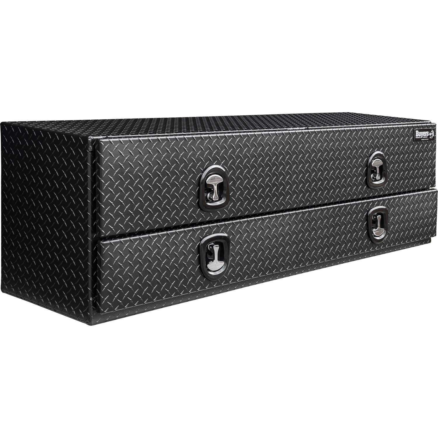 Caja de herramientas para camioneta montada en la parte superior de aluminio con textura de diamante negro mate de 18 pulgadas x 88 pulgadas x 21 pulgadas, marca Buyers 1722583