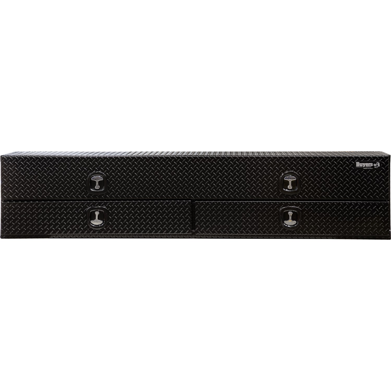 Caja de herramientas para camioneta con montaje superior de aluminio con textura de diamante en negro mate de 18 pulgadas x 90 pulgadas x 21 pulgadas de Buyers Products.