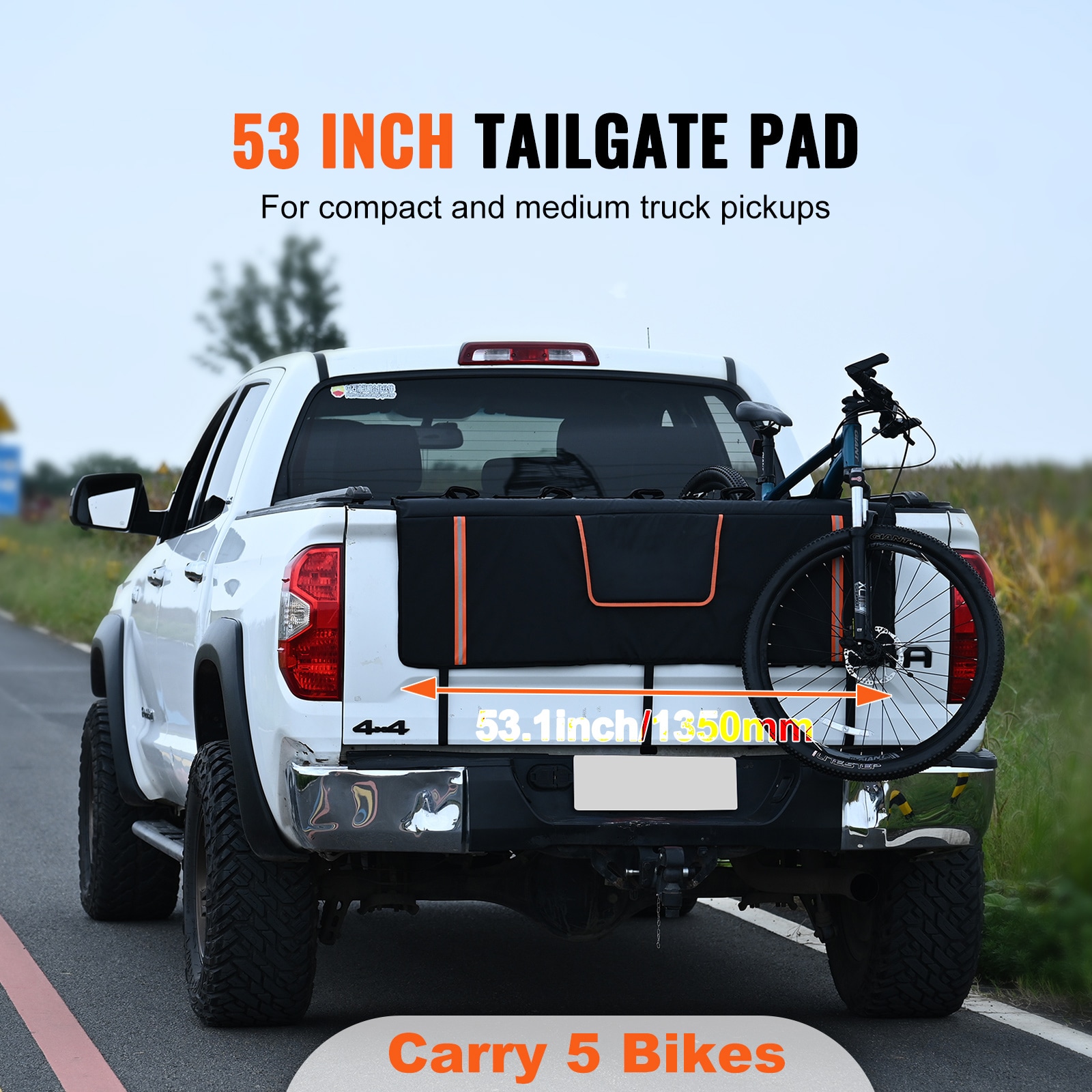 Protector de cola para bicicletas SVOPES de 53 pulgadas. Protector de puerta trasera para camionetas para 5 bicicletas de montaña. Franjas reflectantes y bolsillos para herramientas. Con apertura para cámara para camionetas de tamaño mediano. Material duradero SVOPESJYKWMD501299V0.
