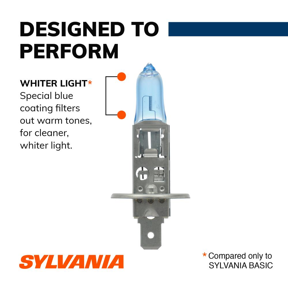 Lámparas halógenas para iluminación frontal SYLVANIA H1 SilverStar, 2 piezas - Luces más brillantes, luz más blanca, suministradas por el fabricante original