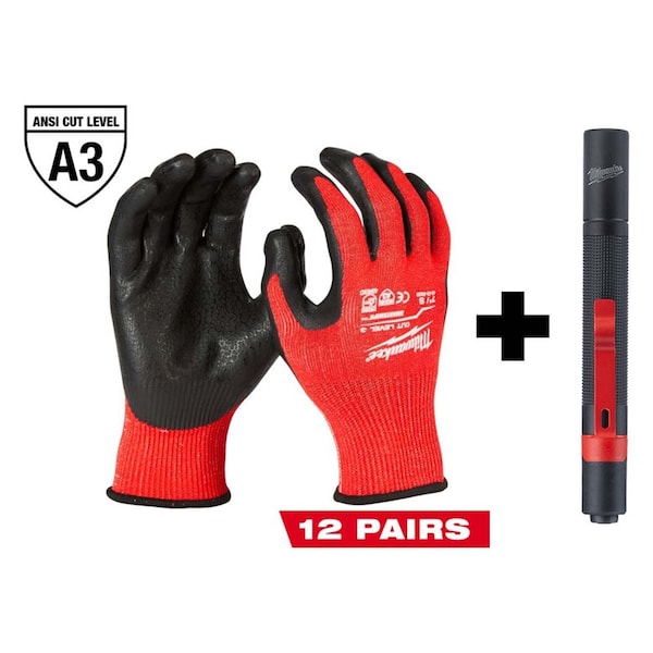 Guantes de trabajo Milwaukee Tool, nivel de corte A3, calibre 15, rojo/negro, S (7) - 48-22-8930B, 2105.