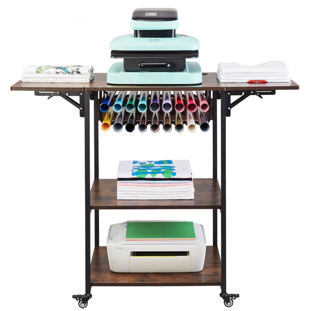 VEVOR Heat Press Table 3Tier Movable Heat Press Stand Foldable with Wheels Brown - RYJGZTZS3CDGBYKZOV0