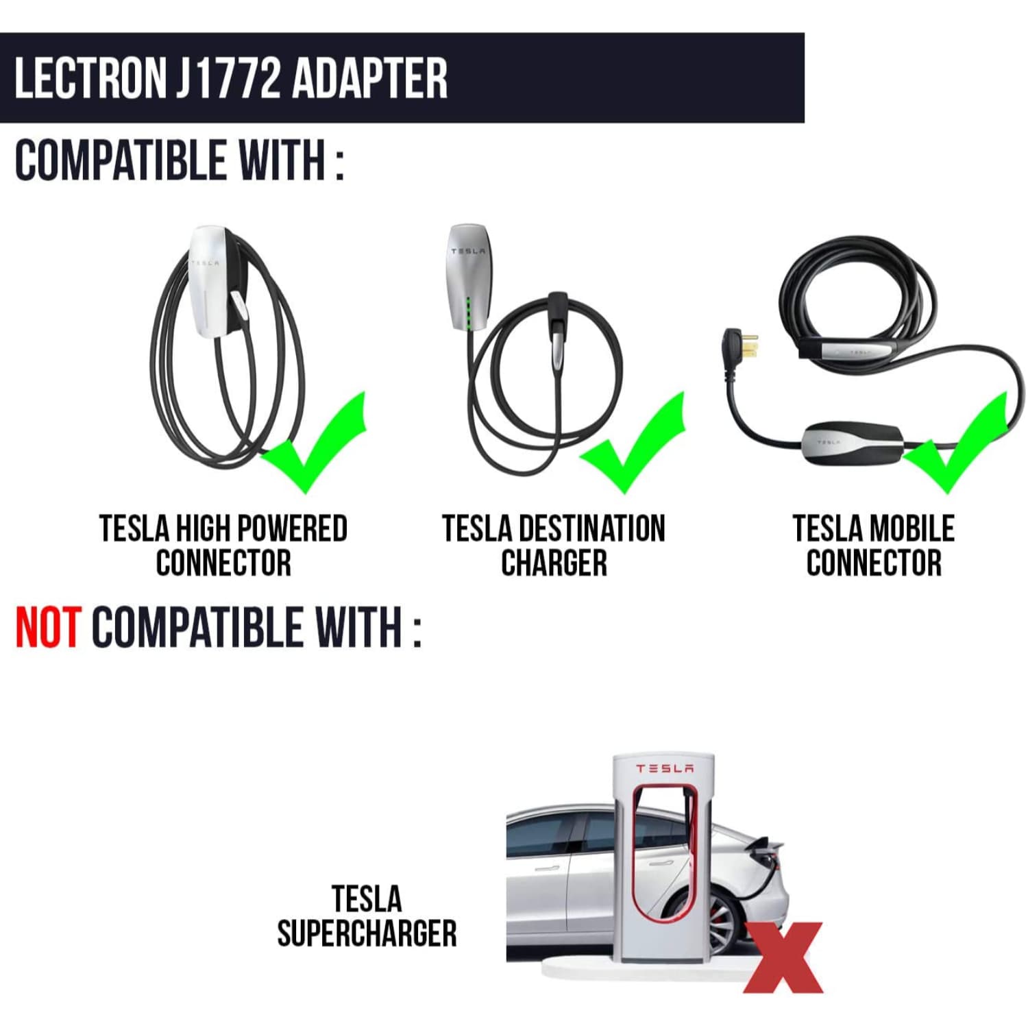 Cargador de Vehículo Eléctrico Lectron Tesla a J1772 40A 250V Adaptador de Cargador de Vehículo Eléctrico EV