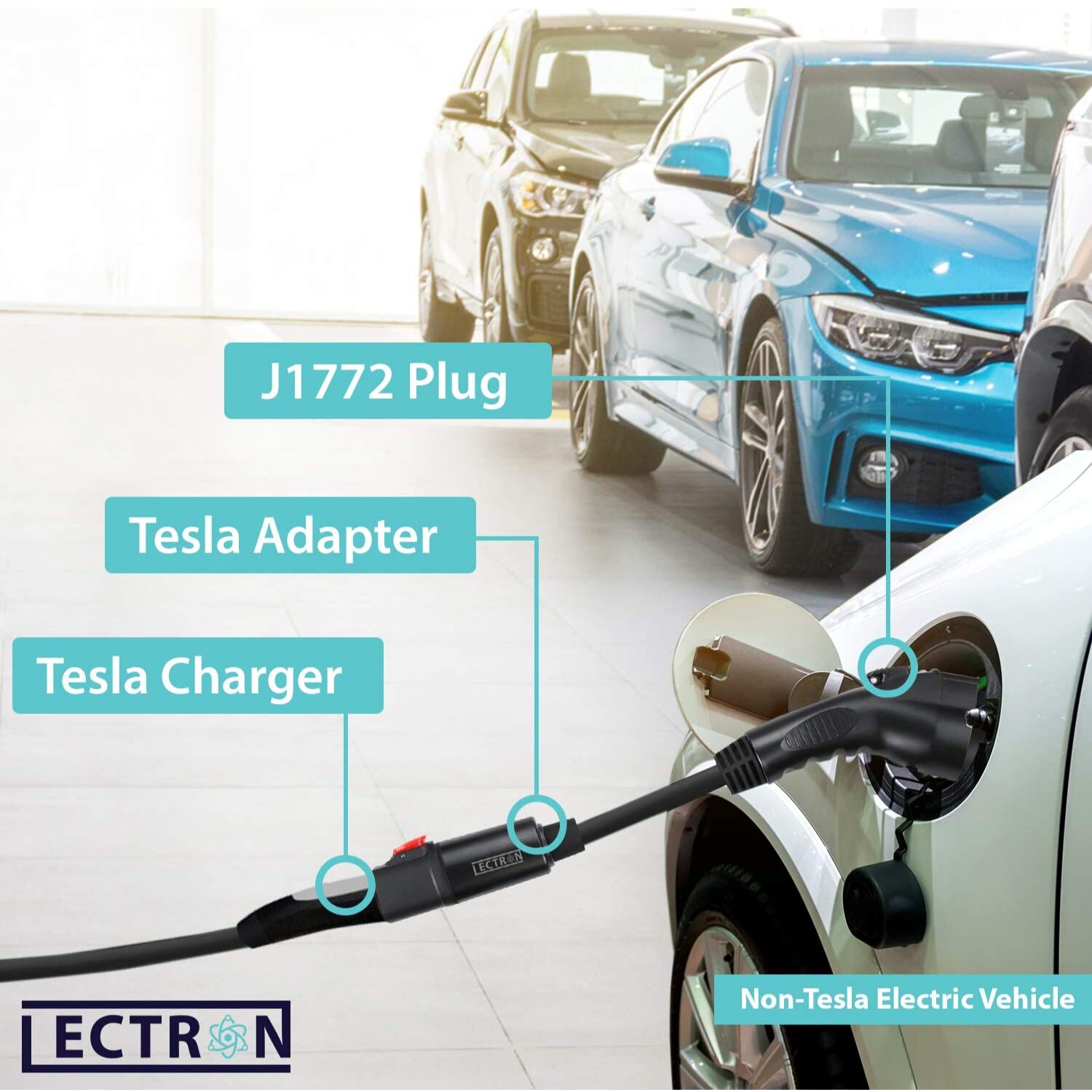 Cargador de Vehículo Eléctrico Lectron Tesla a J1772 40A 250V Adaptador de Cargador de Vehículo Eléctrico EV