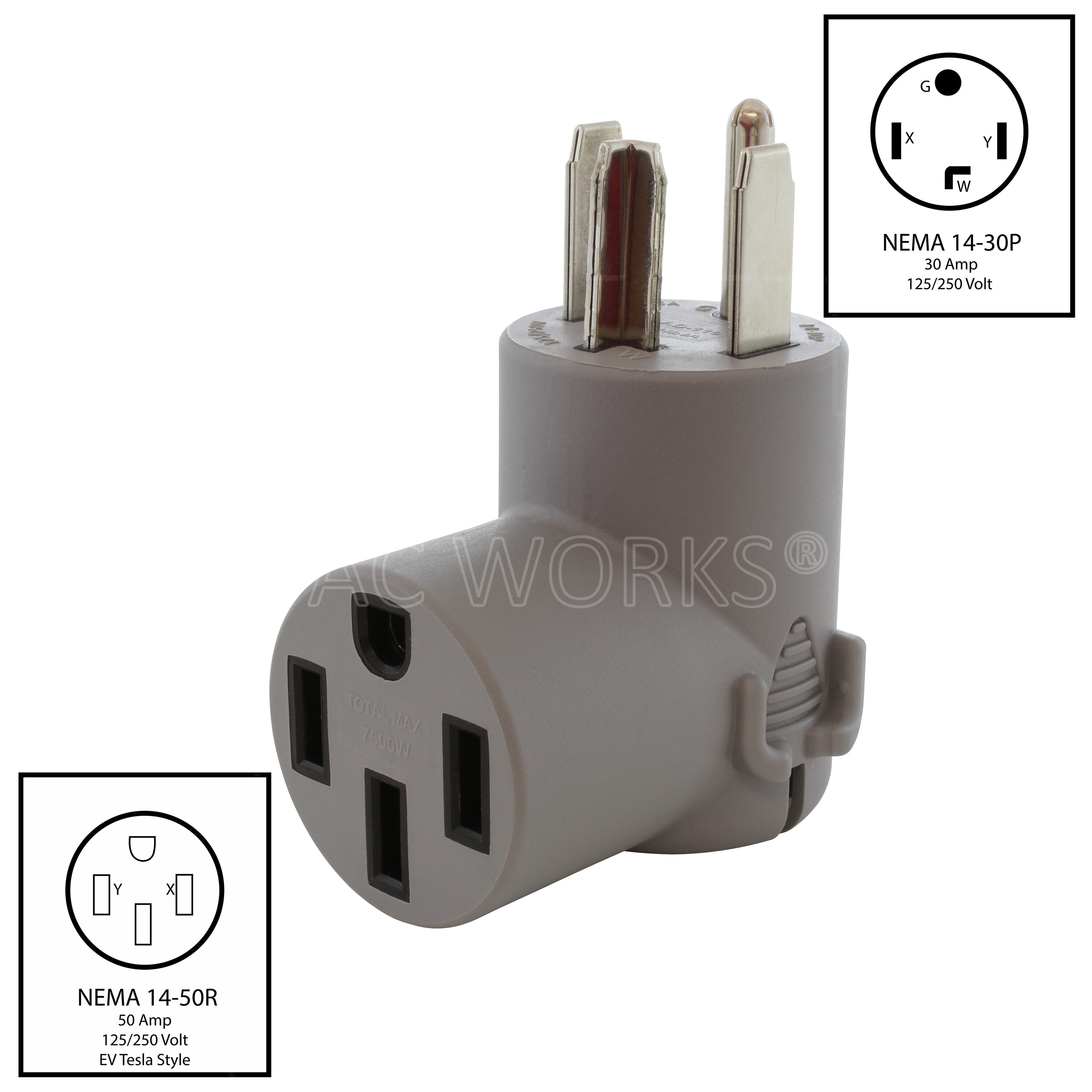 Adaptador de carga para vehículo eléctrico Tesla NEMA 14-30P a NEMA 14-50R EV1430MS