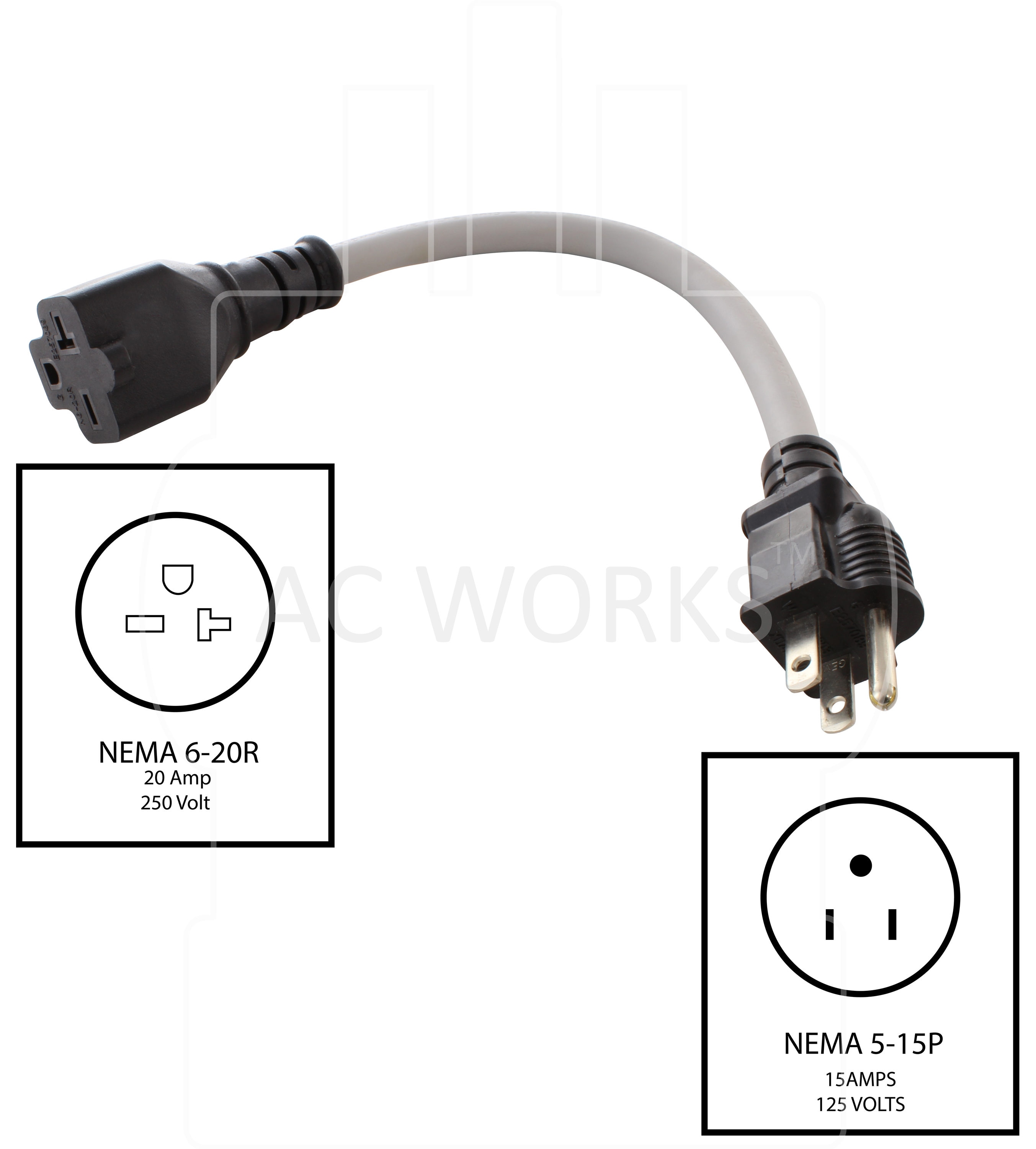 Adaptador de Cargador para Vehículo Eléctrico EV de 1 pieza NEMA 5-15P a NEMA 6-20R para Carga de EV (EV515620-012)