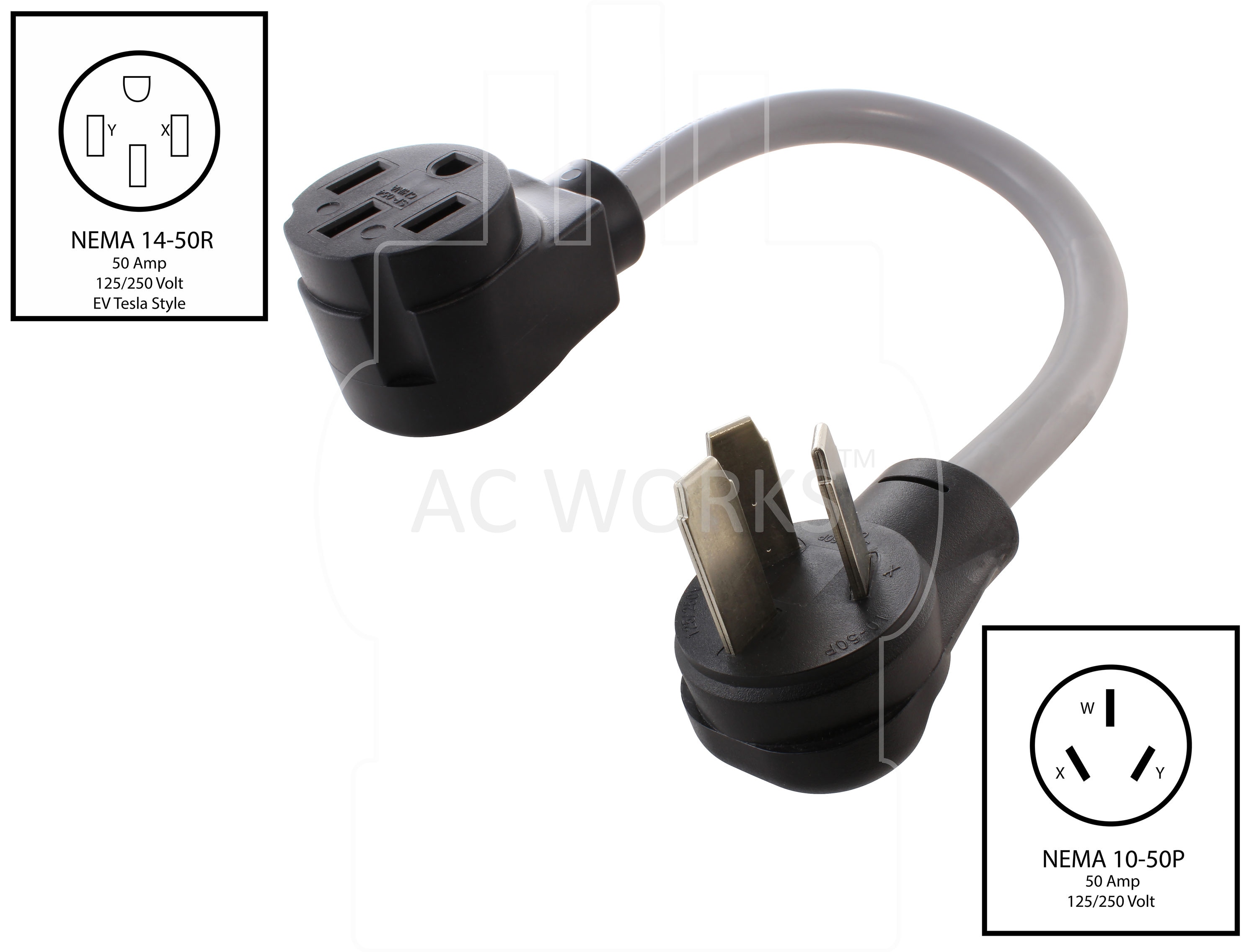 Adaptador de cargador de vehículo eléctrico para Tesla AC WORKS de 1.5 pies de 10-50P a 14-50R EV1050MS-018