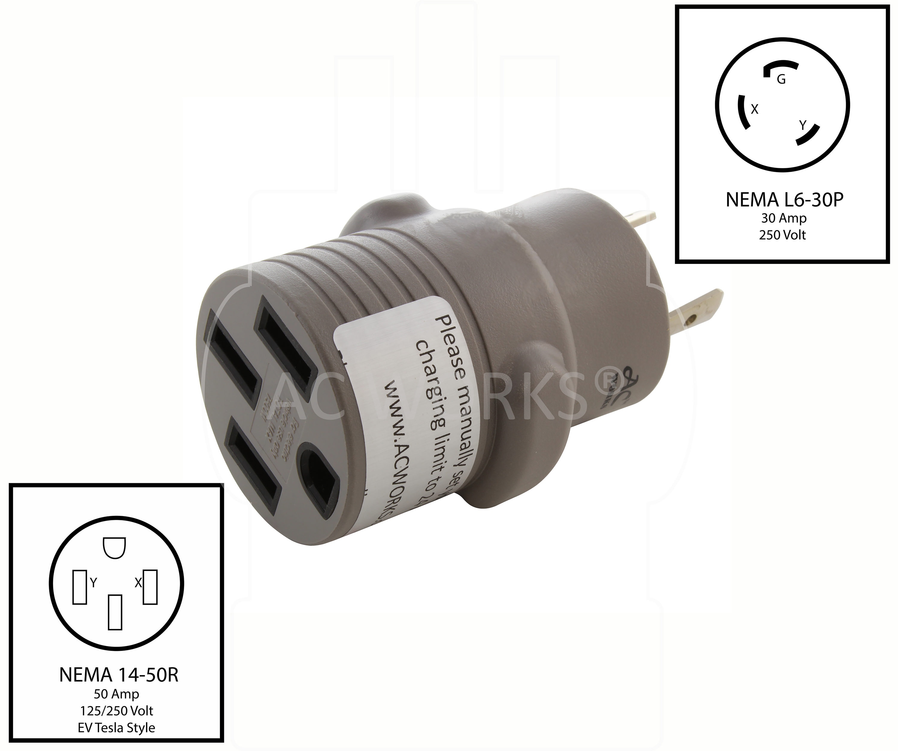 Adaptador de Cargador para Vehículo Eléctrico Tesla EVL630SS de NEMA L6-30P a NEMA 14-50R