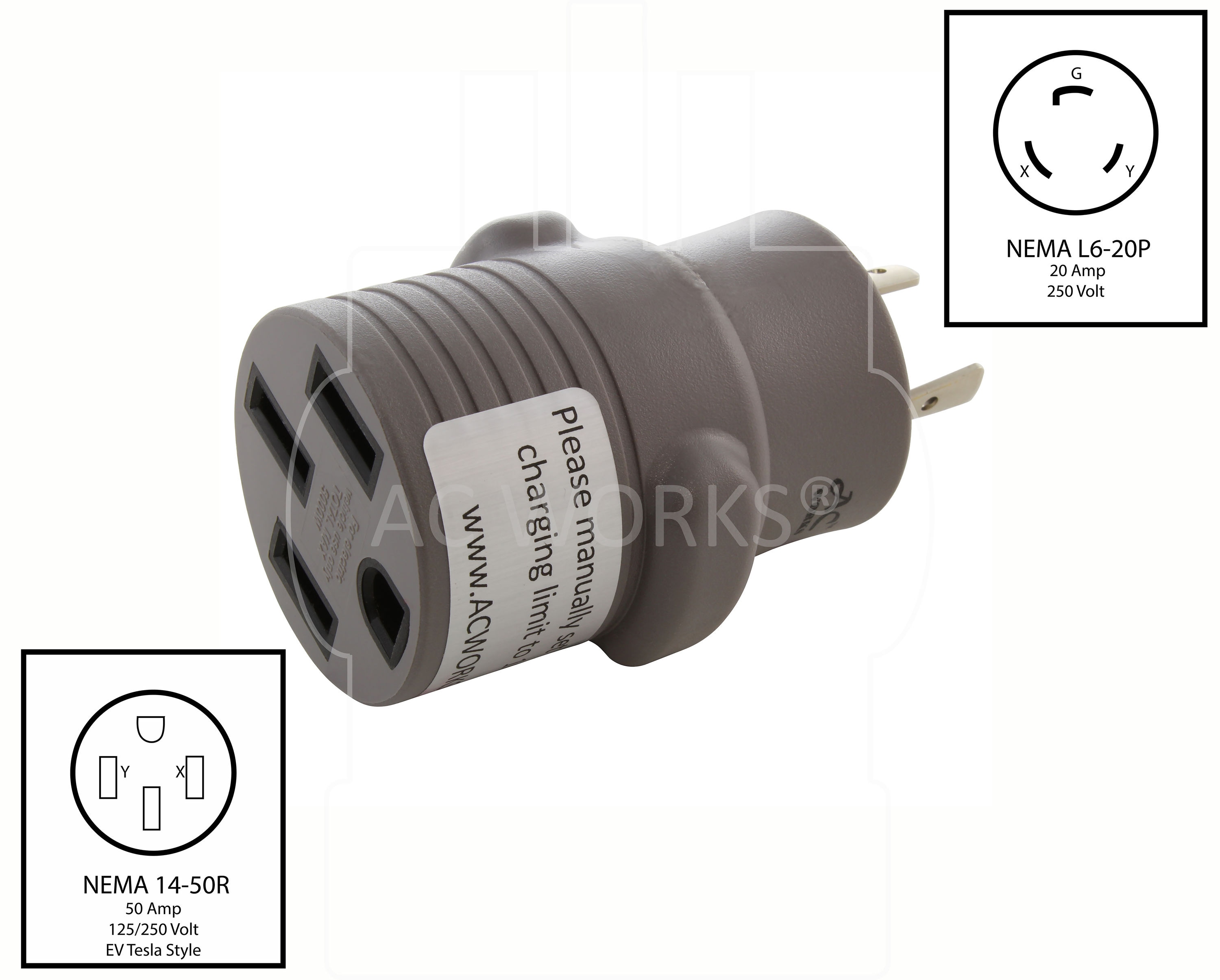 Adaptador de Cargador de Vehículo Eléctrico para Tesla EV de NEMA L6-20P a NEMA 14-50R