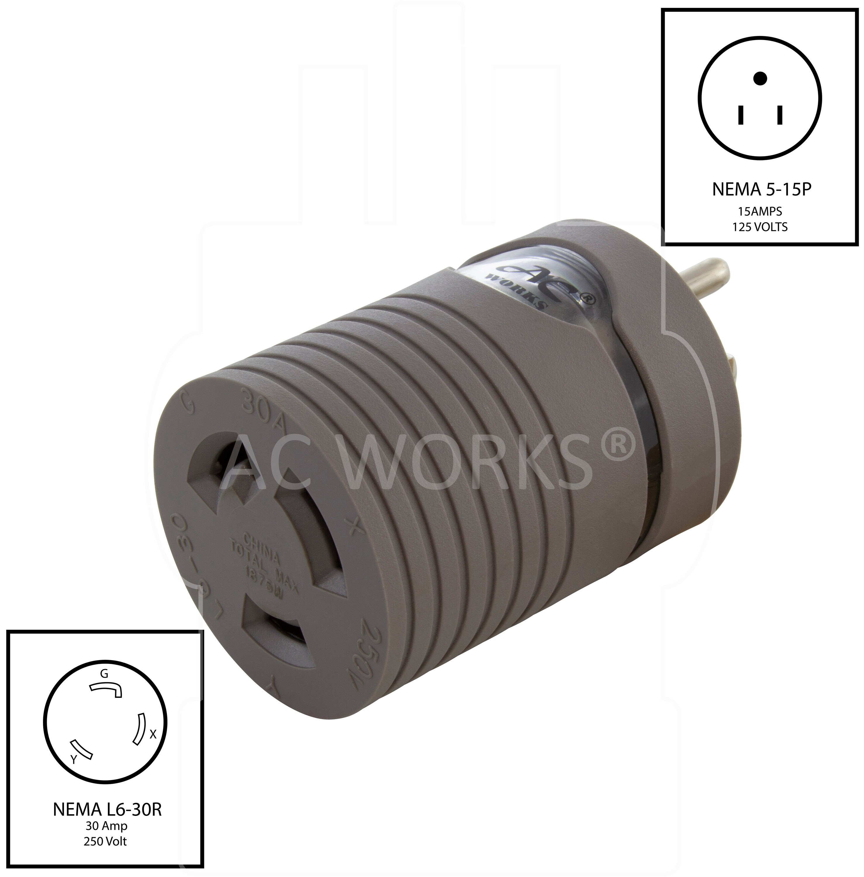 Adaptador de Cargador para Vehículo Eléctrico NEMA 5-15P a NEMA L6-30R nivel 1 EV515L630