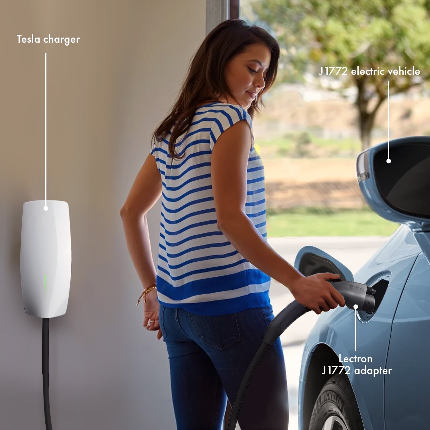 Adaptador de Lectron Tesla a J1772 48A - Para vehículos eléctricos J1772 (Negro) - Adaptador de Cargador para Vehículo Eléctrico EV 4895230314098