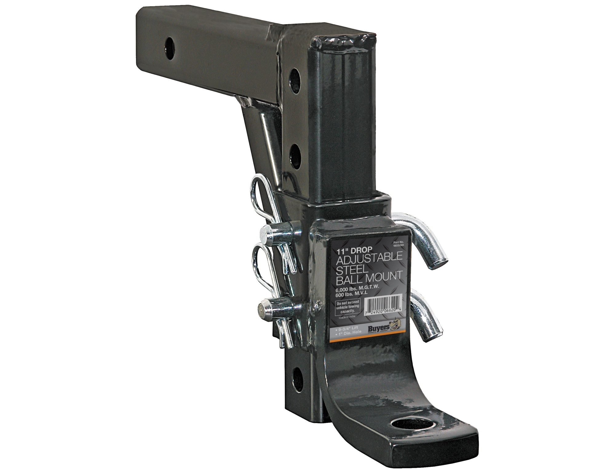 Soporte para remolque ajustable de acero con receptáculo de 2 pulgadas y caída de 11 pulgadas de Buyers Products