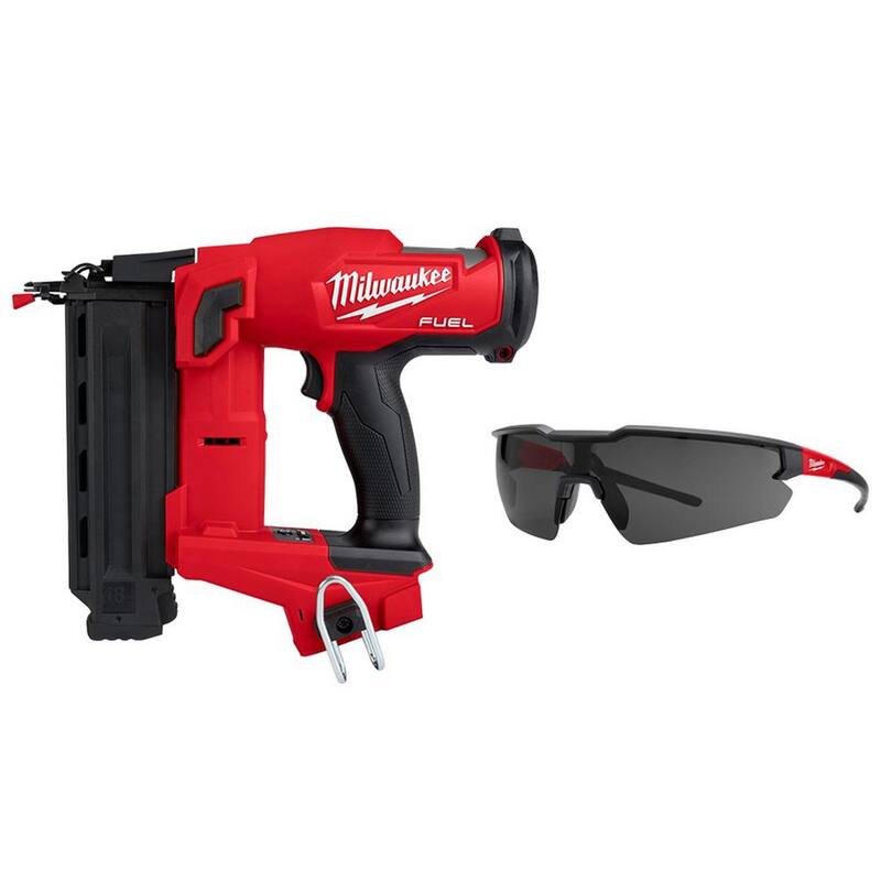 Milwaukee M18 FUEL Clavadora eléctrica inalámbrica sin escobillas de 18 voltios de 18 calibres Gen II (Herramienta solamente) con anteojos de seguridad tintados anti rayaduras - 2746-20-48-73-2015
