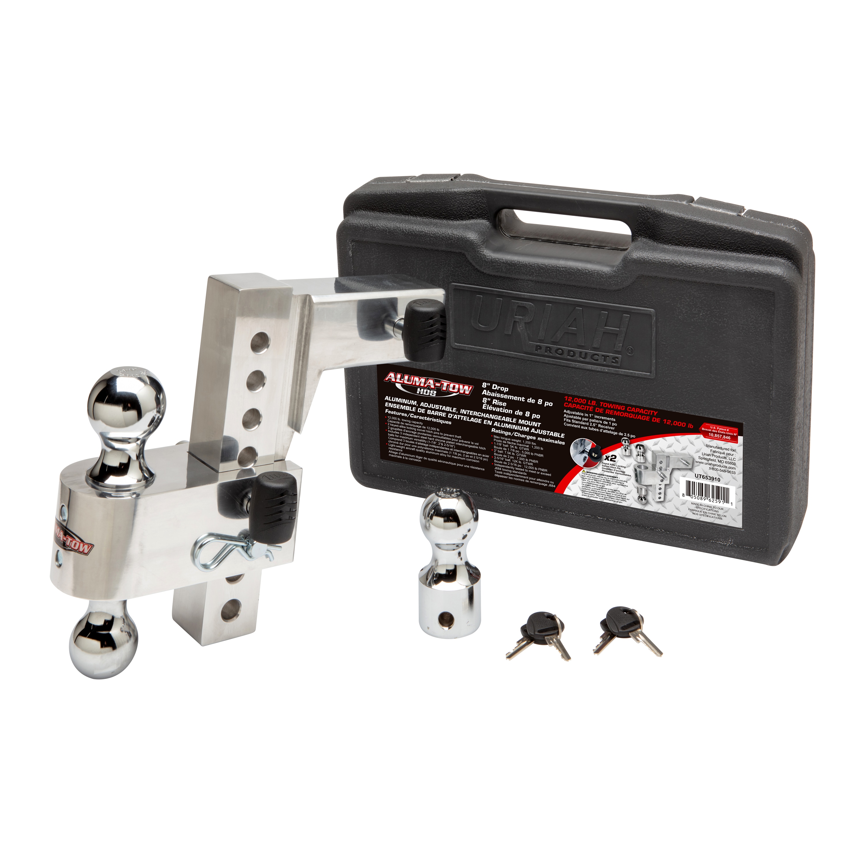 Aluma-Tow - Soporte de remolque de aluminio ajustable e intercambiable con 8 pulgadas de caída y receptáculo de 2.5 pulgadas UT653910