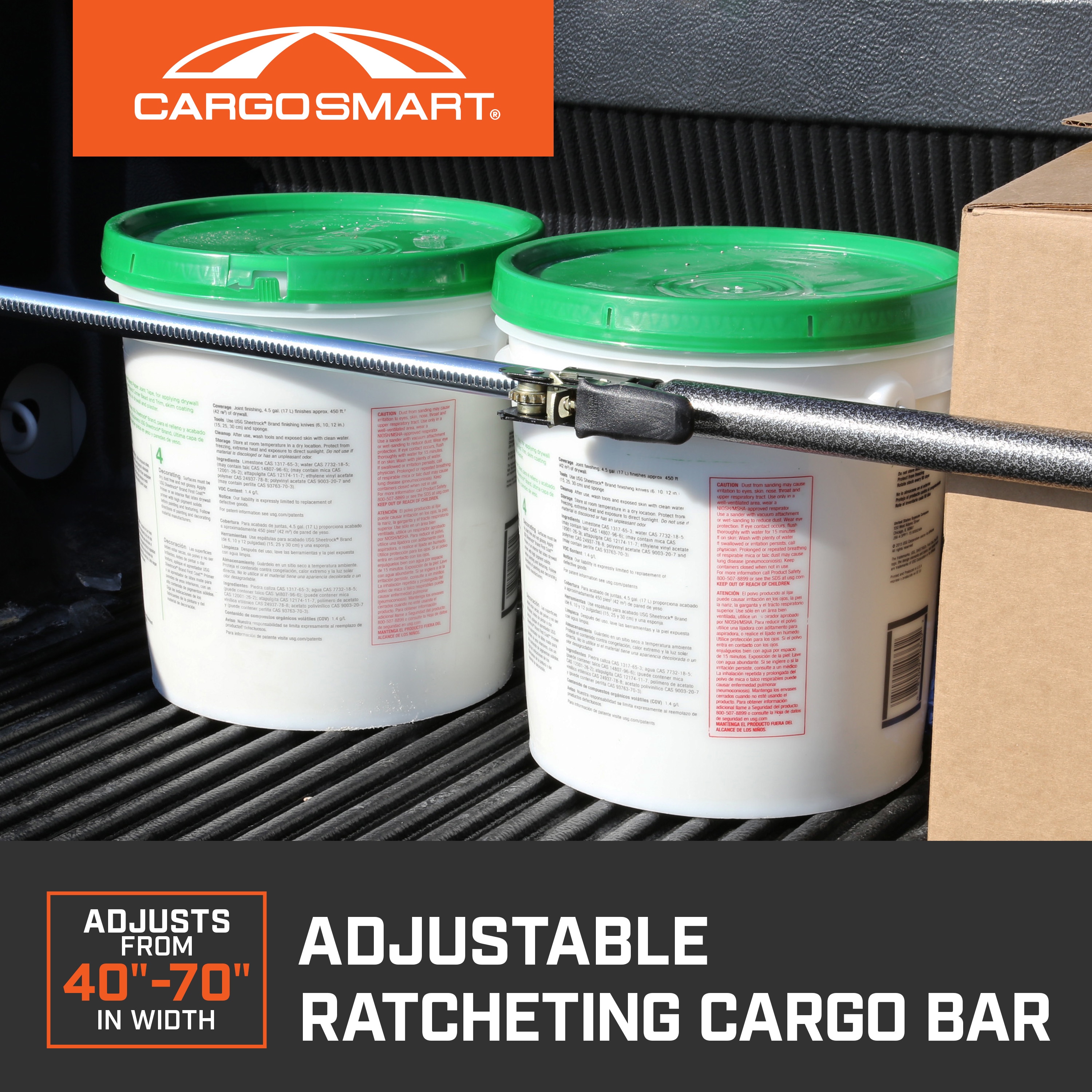 Barra de carga ajustable con trinquete de 40 a 70 pulgadas de CargoSmart