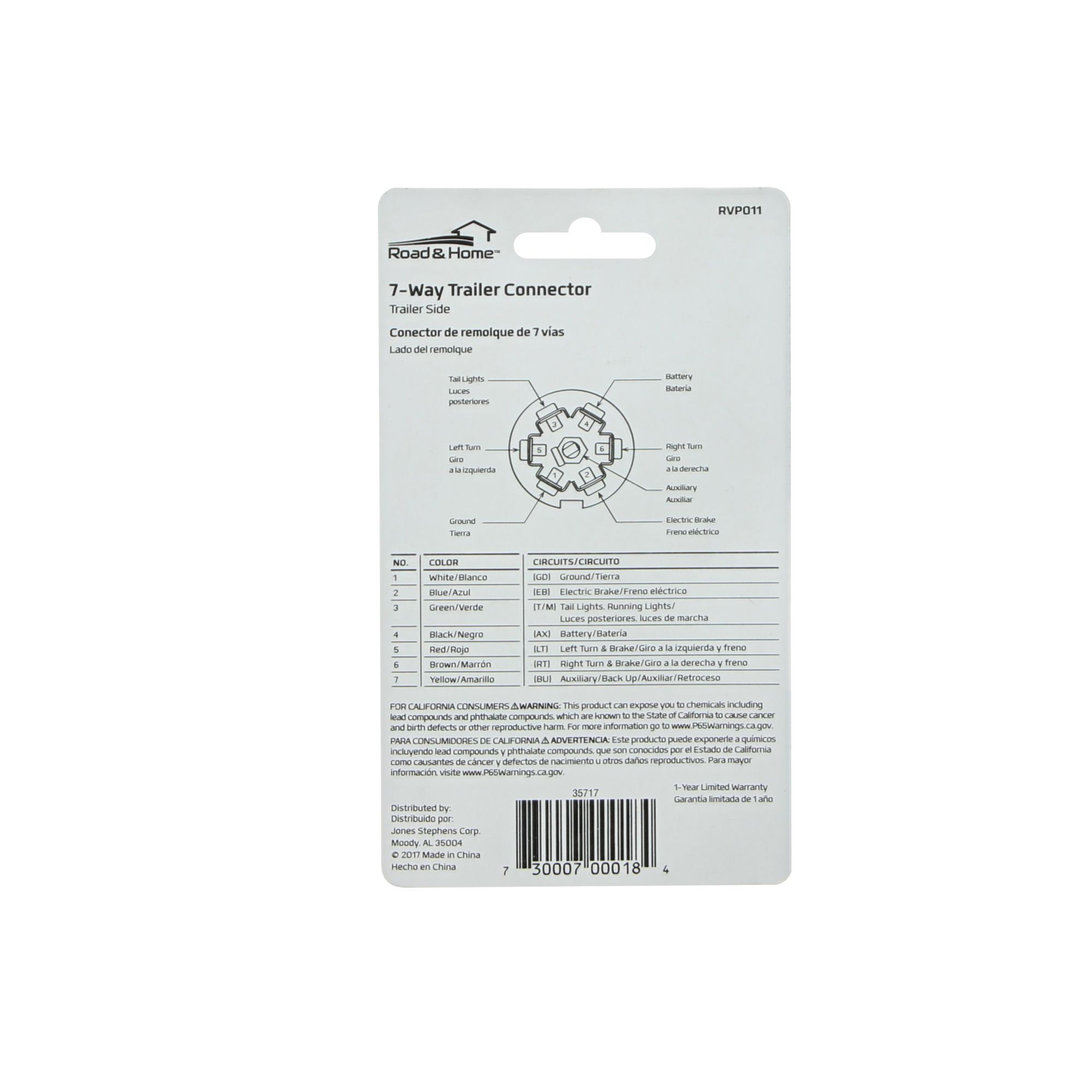 Conector eléctrico de 7 vías para remolque de Road & Home para uso en el remolque, fabricado con material ABS negro RVP011.