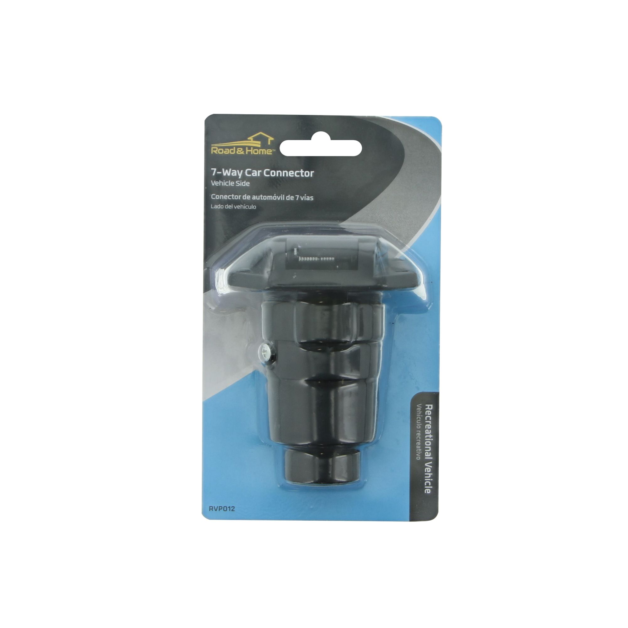 Conector eléctrico con 7 vías para vehículos de Road & Home, fabricado con material ABS negro. Uso en extremo del vehículo. RVP012