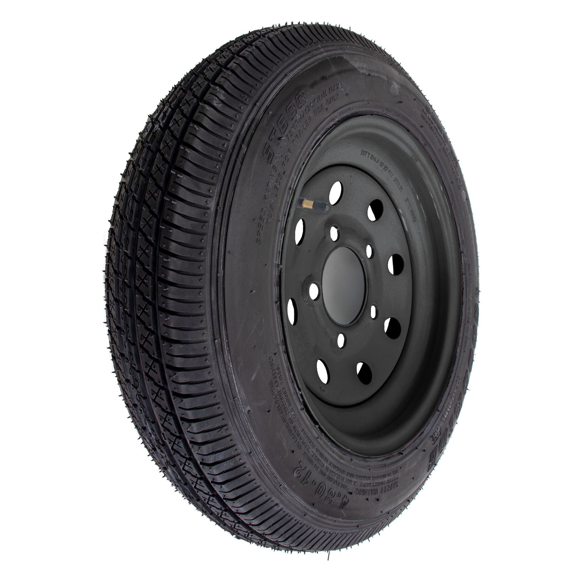 Llanta de Remolque 12 pulgadas 4.80-12 de 6 capas y Rueda Mod Negra de 5 birlos en 4.5 pulgadas 11480X126PTW-NEGRO
