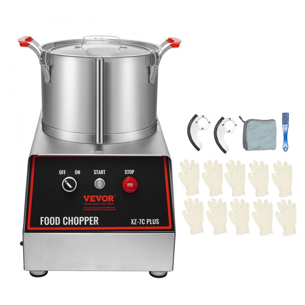 VEVOR Food Processor & Vegetable Chopper, 7 Quart Bowl, 750W Food-Grade Stainless Steel Food Processor Chopper with 2 Extra S-Curve Blades, Multifunctional for Chopping Vegetables, Meat, Grains, Nuts - AJSQSJ6L840WYONKEV1