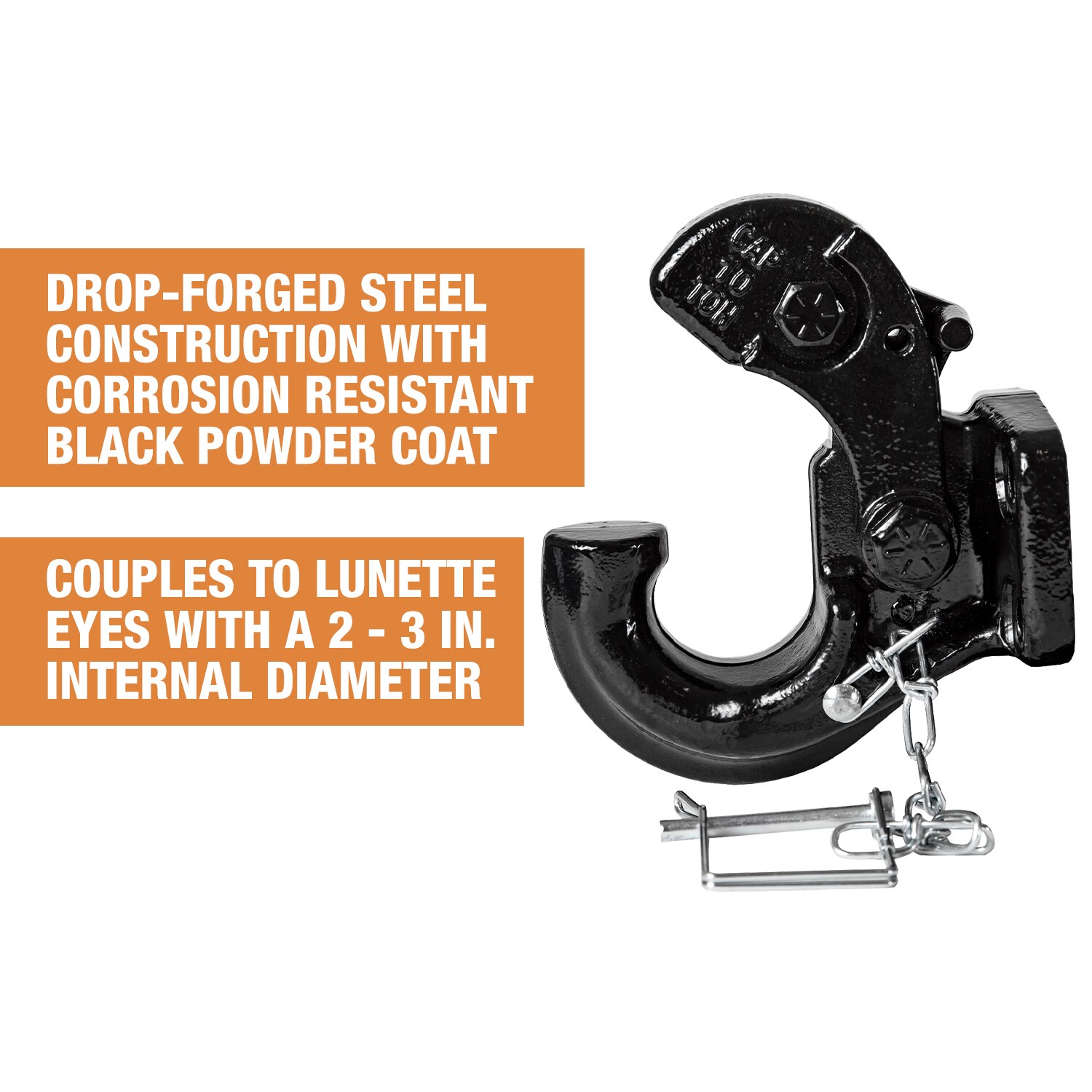 Enganche de Pintle Negro Resistente con Capacidad de Remolque de 20,000 Lb y Brazo de Bloqueo con Resorte PH10
