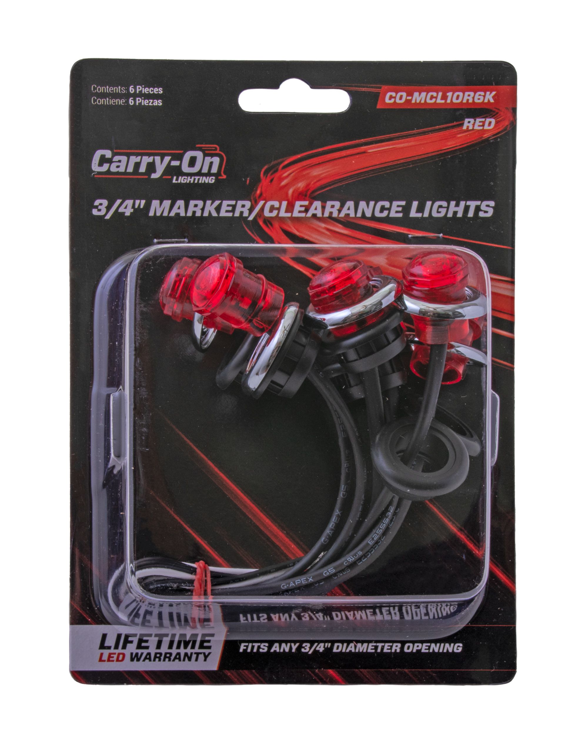 Luz Indicadora/Intermitente Sellada de 3/4 pulgadas en Rojo con LED para Remolque de Equipaje - Juego de 6 piezas