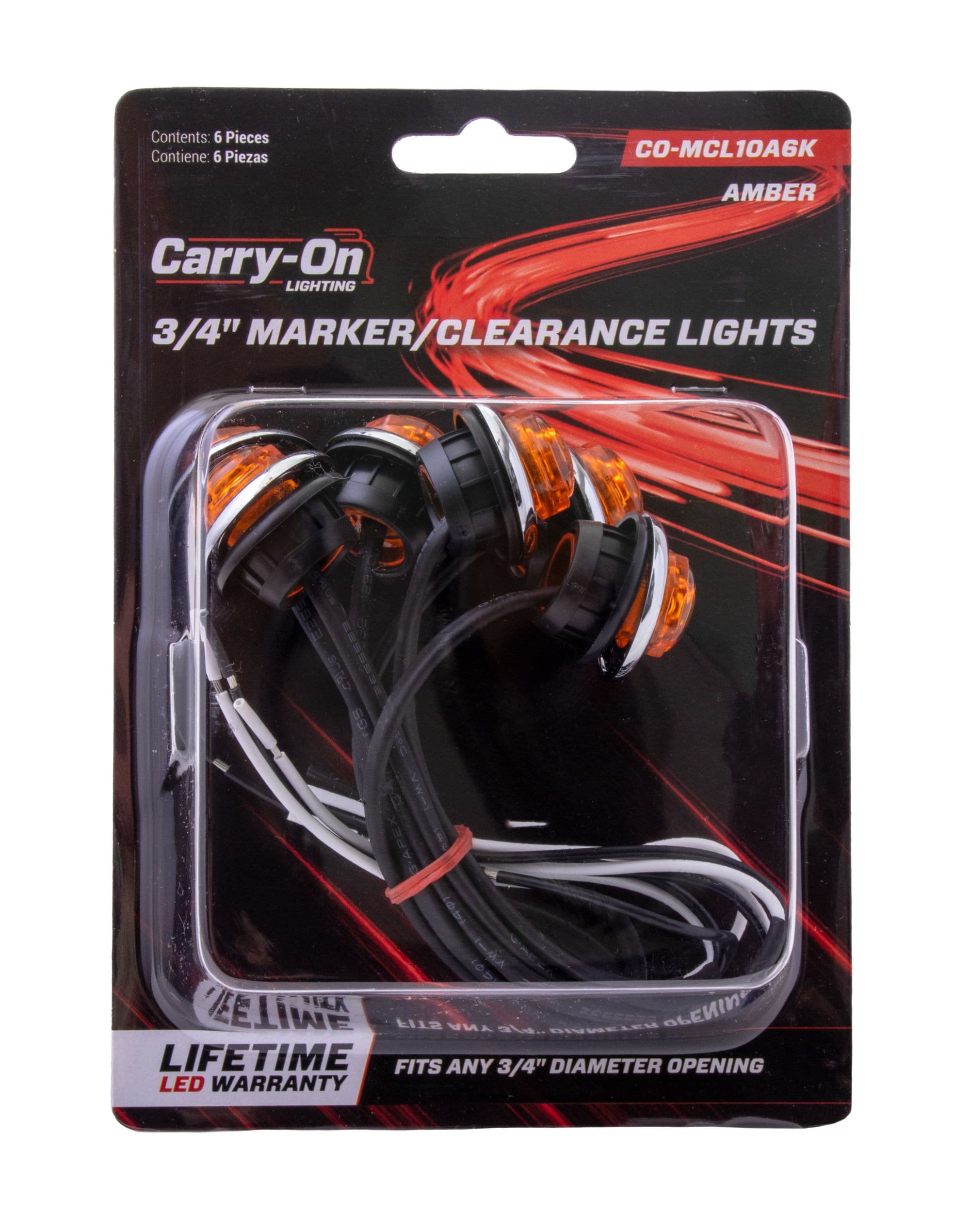 Luces de marcador/claro LED ámbar selladas de 3/4 de pulgada para remolque de mano - Juego de 6 piezas