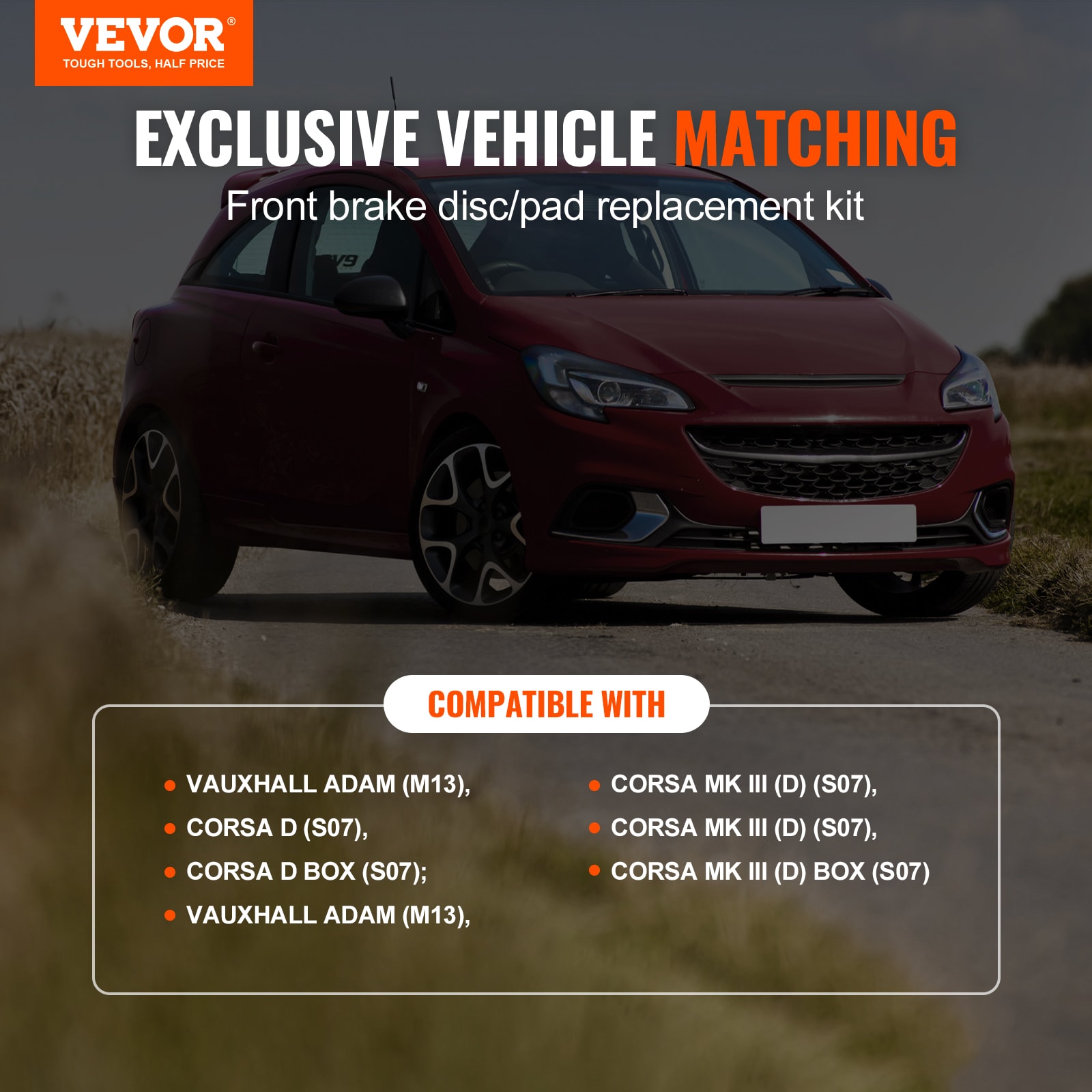 Kit de Frenos Delanteros VEVOR para Vauxhall Adam(M13), Corsa D (S07), Corsa D Caja/Hatchback (S07), Juego de Reemplazo de Rotores de Freno y Pastillas de Cerámica, Rotores Delanteros de 257mm QCCCPTZTYVAU7K80QV0.