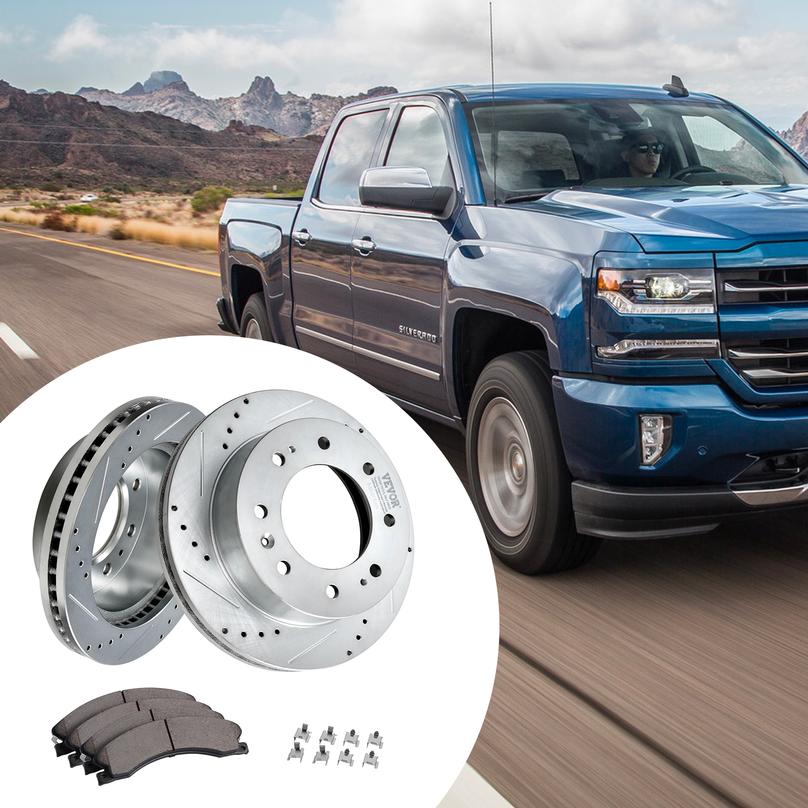 Juego de frenos delanteros compatible con Chevy Silverado y GMC Sierra 2500 3500 HD 2011-2019, rotores de freno perforados y ranurados, pastillas de freno de cerámica, kit de reemplazo de 14 rotores delanteros