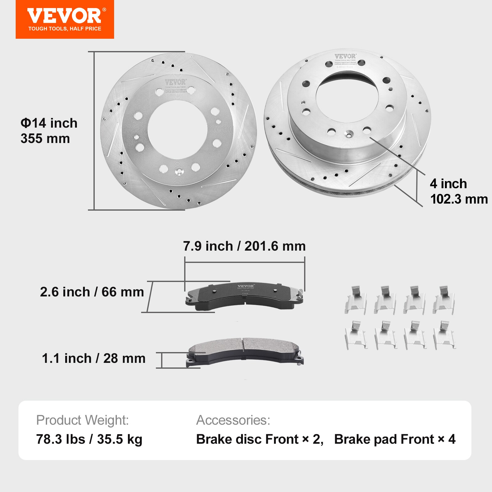 Juego de frenos delanteros compatible con Chevy Silverado y GMC Sierra 2500 3500 HD 2011-2019, rotores de freno perforados y ranurados, pastillas de freno de cerámica, kit de reemplazo de 14 rotores delanteros