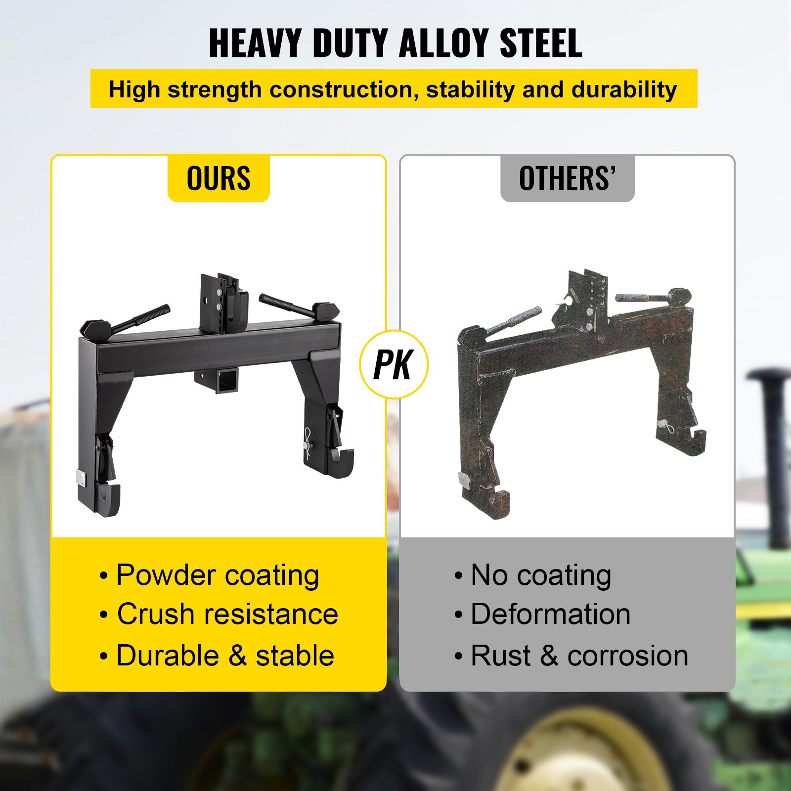 Enganche rápido de 3 puntos VEVOR, capacidad de elevación de 3000 libras para tractor, enganche rápido de 28.31 pulgadas entre brazos inferiores, sin necesidad de soldadura y perno ajustable de 5 niveles, adaptación a tractores categoría 1 y 2 TLJSDKHZZHS-GRH8XV0.