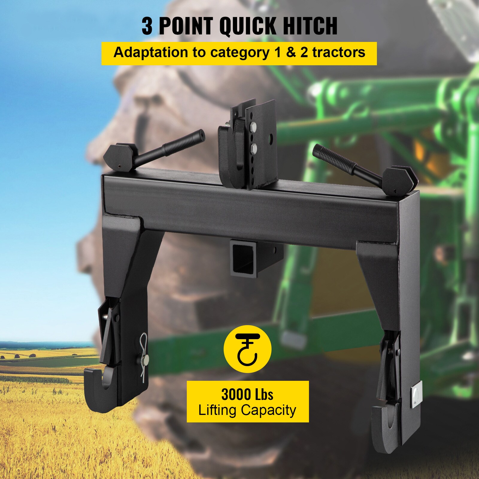 Enganche rápido de 3 puntos VEVOR, capacidad de elevación de 3000 libras para tractor, enganche rápido de 28.31 pulgadas entre brazos inferiores, sin necesidad de soldadura y perno ajustable de 5 niveles, adaptación a tractores categoría 1 y 2 TLJSDKHZZHS-GRH8XV0.