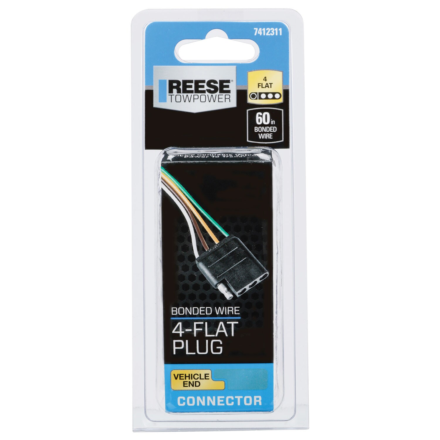 Conector de Remolque Reese de 4 vías, 60 pulgadas, Extremo del Vehículo, Negro 7412311