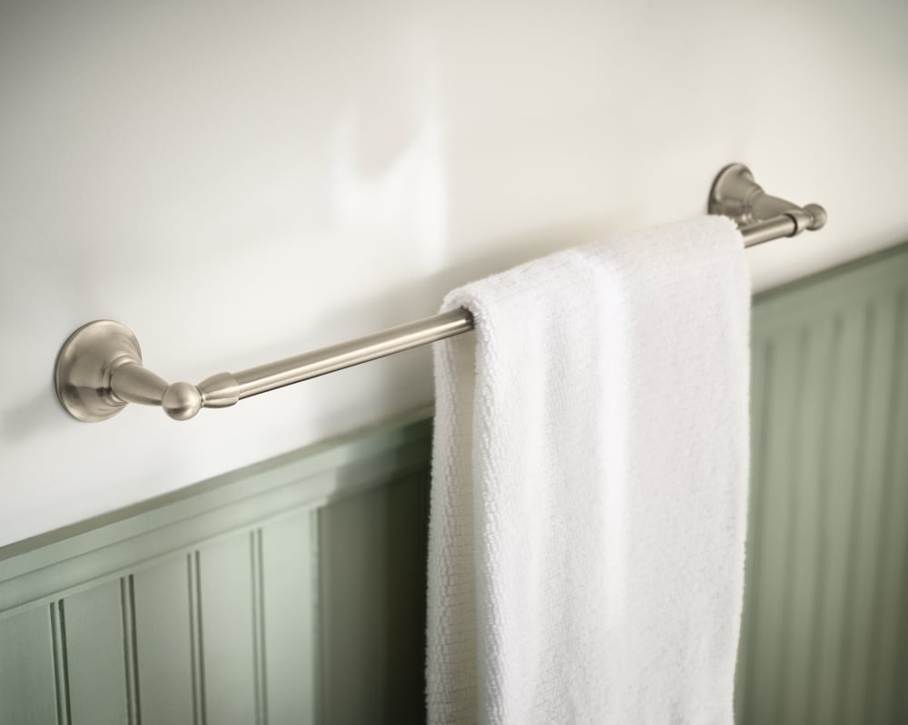 Juego de Accesorios Decorativos de Baño de Níquel Cepillado Sage de 3 Piezas Moen - Barra de Toalla, Porta Rollos de Papel Higiénico, Anillo de Toalla incluidos DN6893BN-01