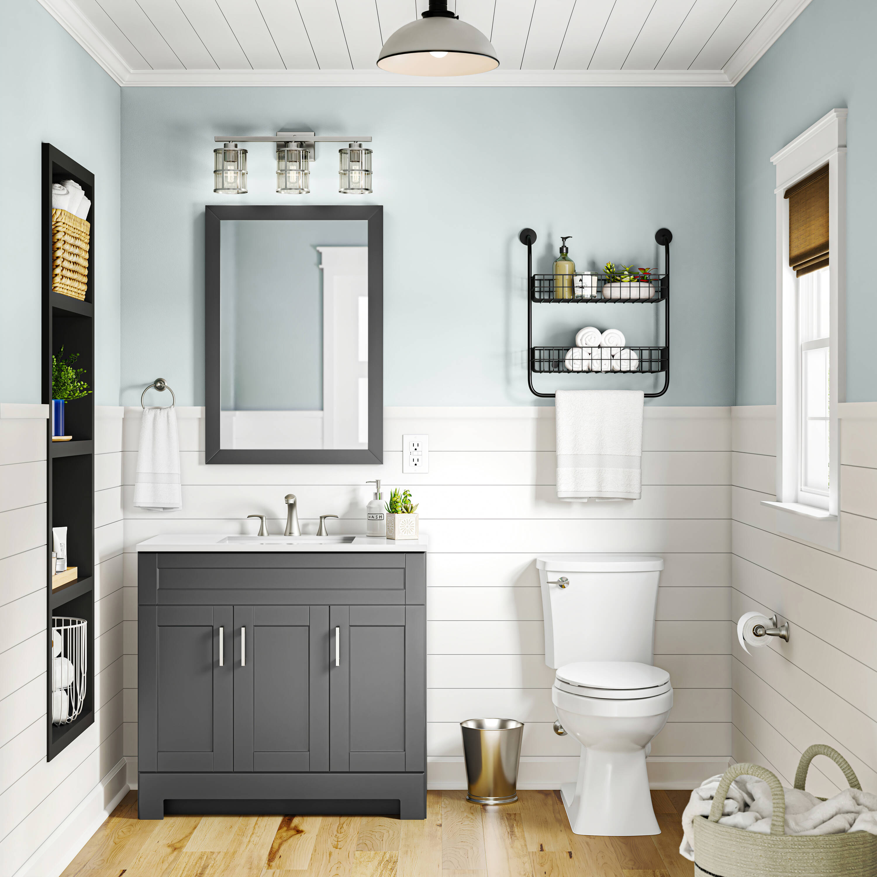 Juego de Accesorios Decorativos de Baño de Níquel Cepillado Sage de 3 Piezas Moen - Barra de Toalla, Porta Rollos de Papel Higiénico, Anillo de Toalla incluidos DN6893BN-01