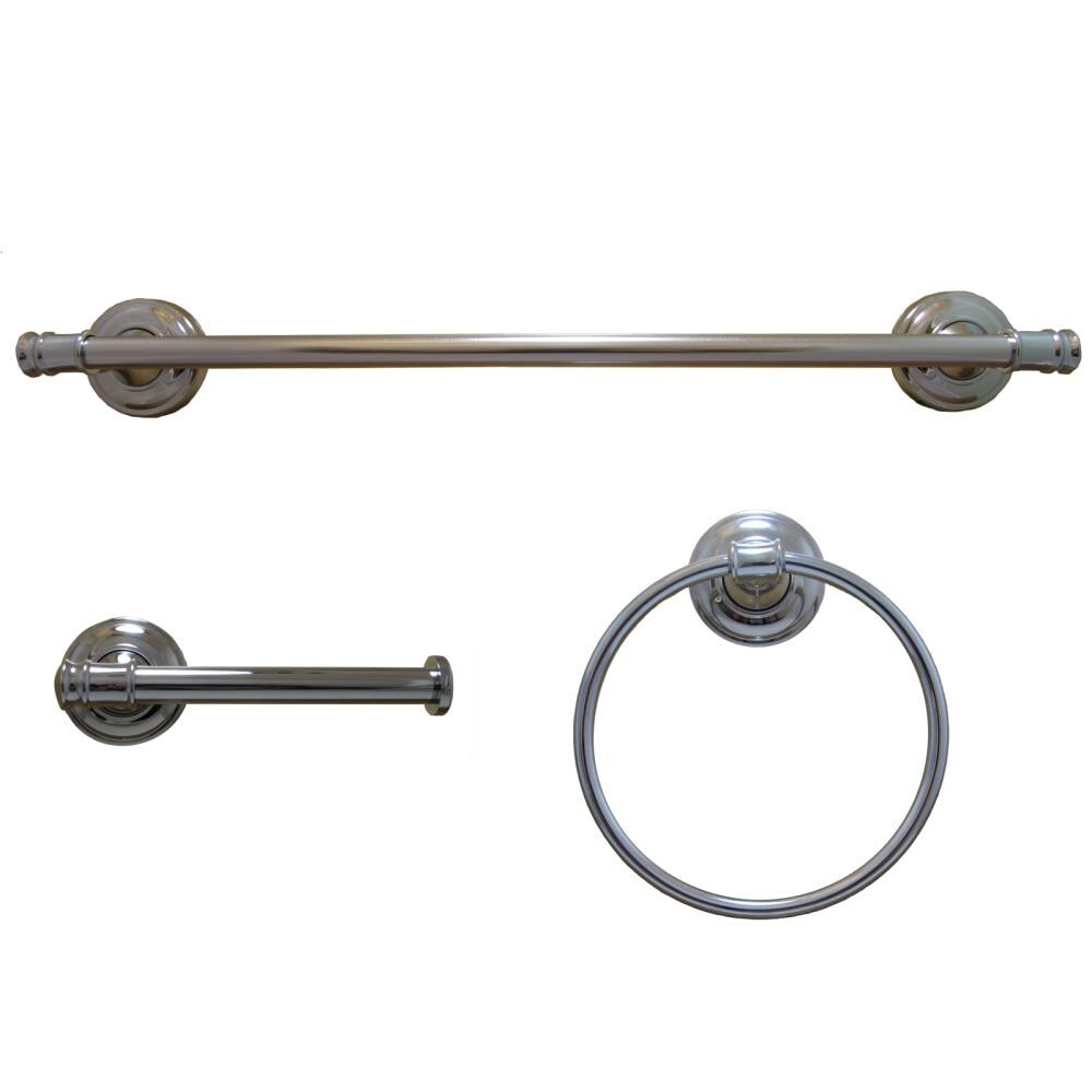 Set de accesorios decorativos para baño en cromo Edgerton de 3 piezas - Barra para toallas, Porta papel higiénico, Anillo para toalla, Incluidos BA3801-3SET-CH