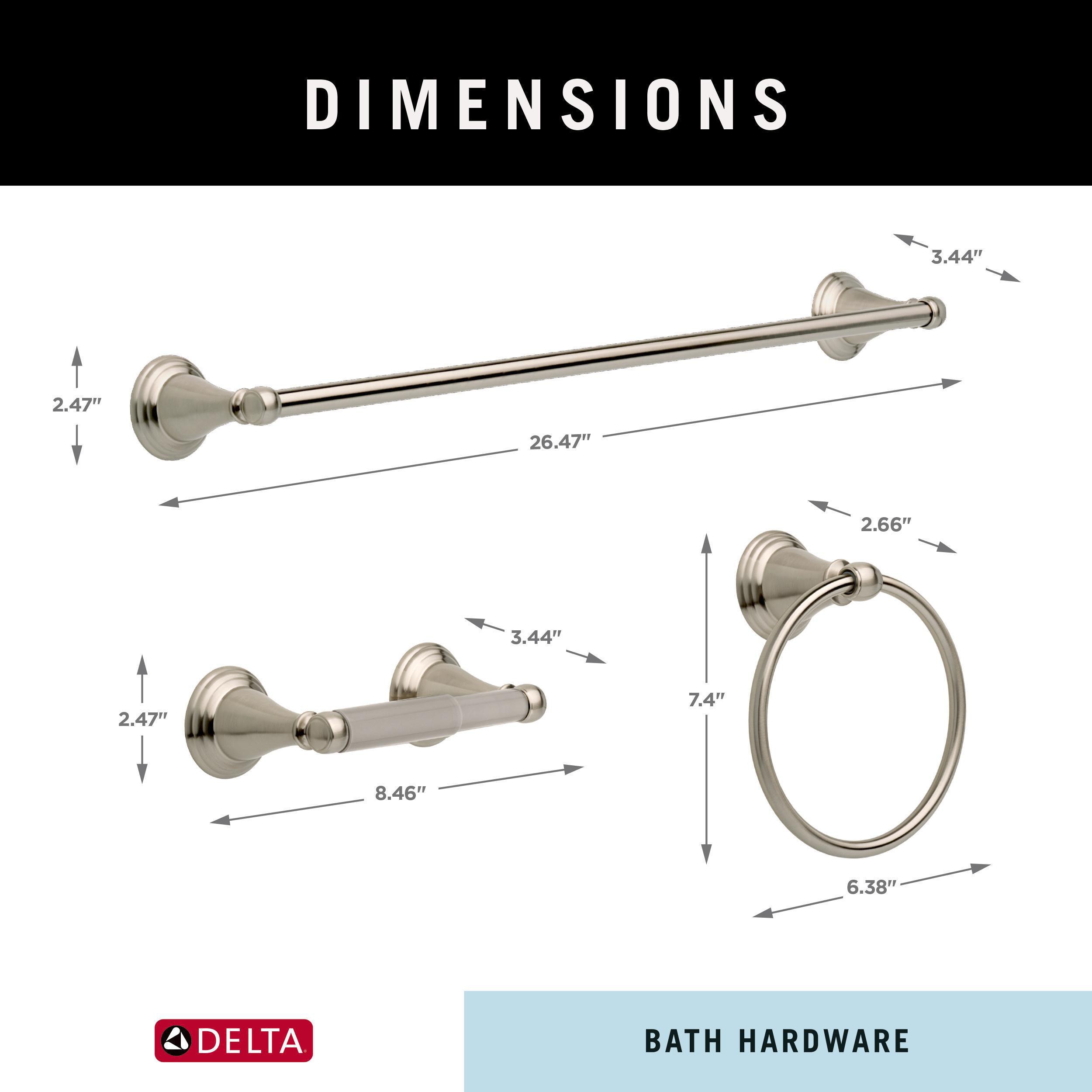 Set de accesorios decorativos para baño en níquel cepillado de 3 piezas Windemere: barra de toallas, portarrollos y argolla para toallas. Incluye WIN63VK-BN.