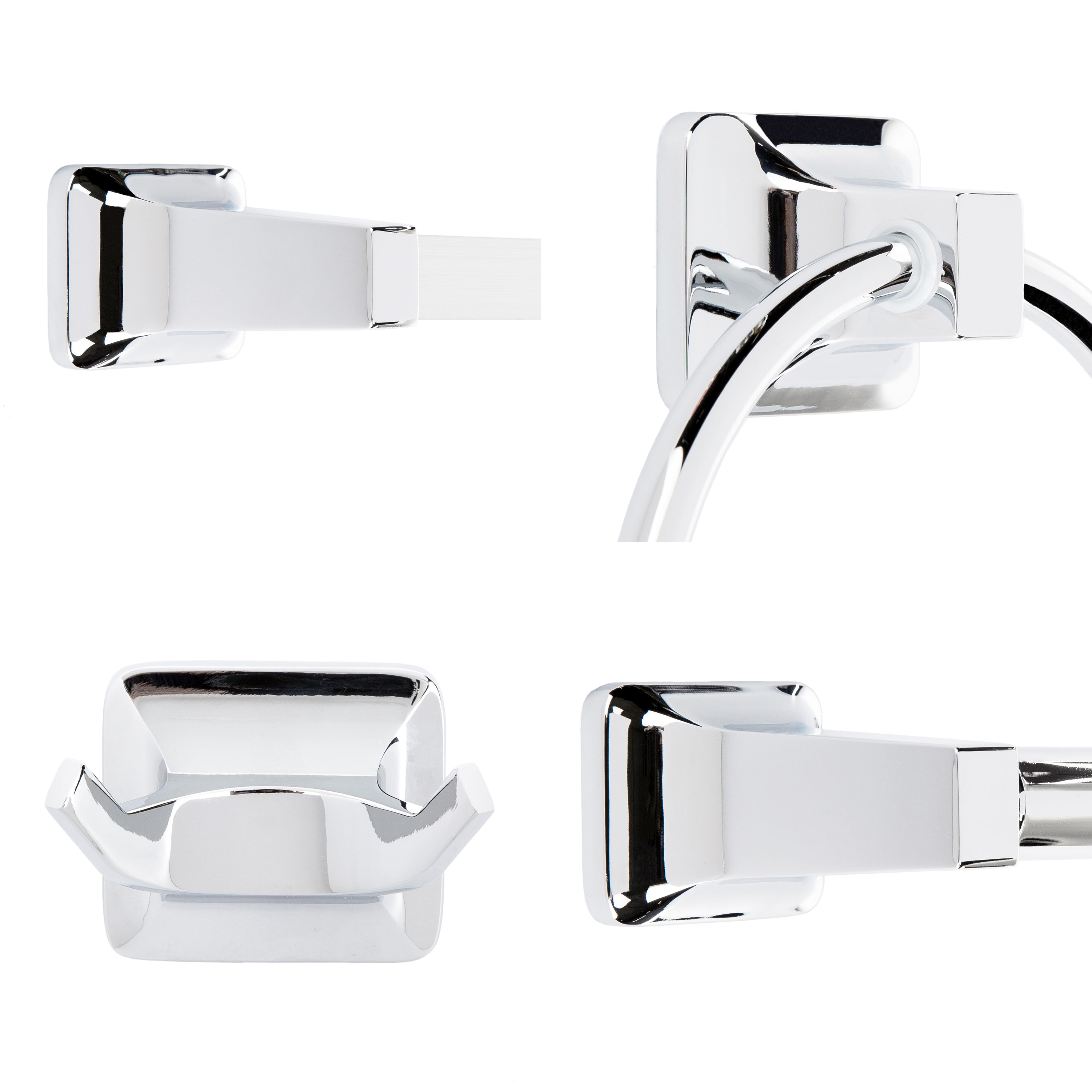 Juego de accesorios para baño decorativos en cromo de 4 piezas de Project Source: Barra para toallas, porta papel higiénico, argolla para toallas y gancho para batas incluidos.