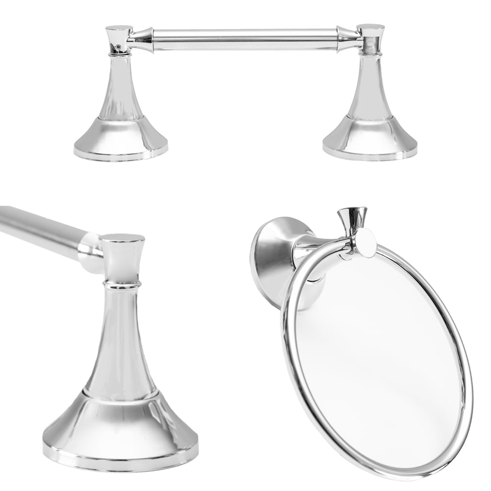 Juego de accesorios de baño decorativos en cromo ARISTA 3 piezas Arlington - Barra de toalla, porta papel de baño, argolla para toalla incluidos BA2701-3SET-CH