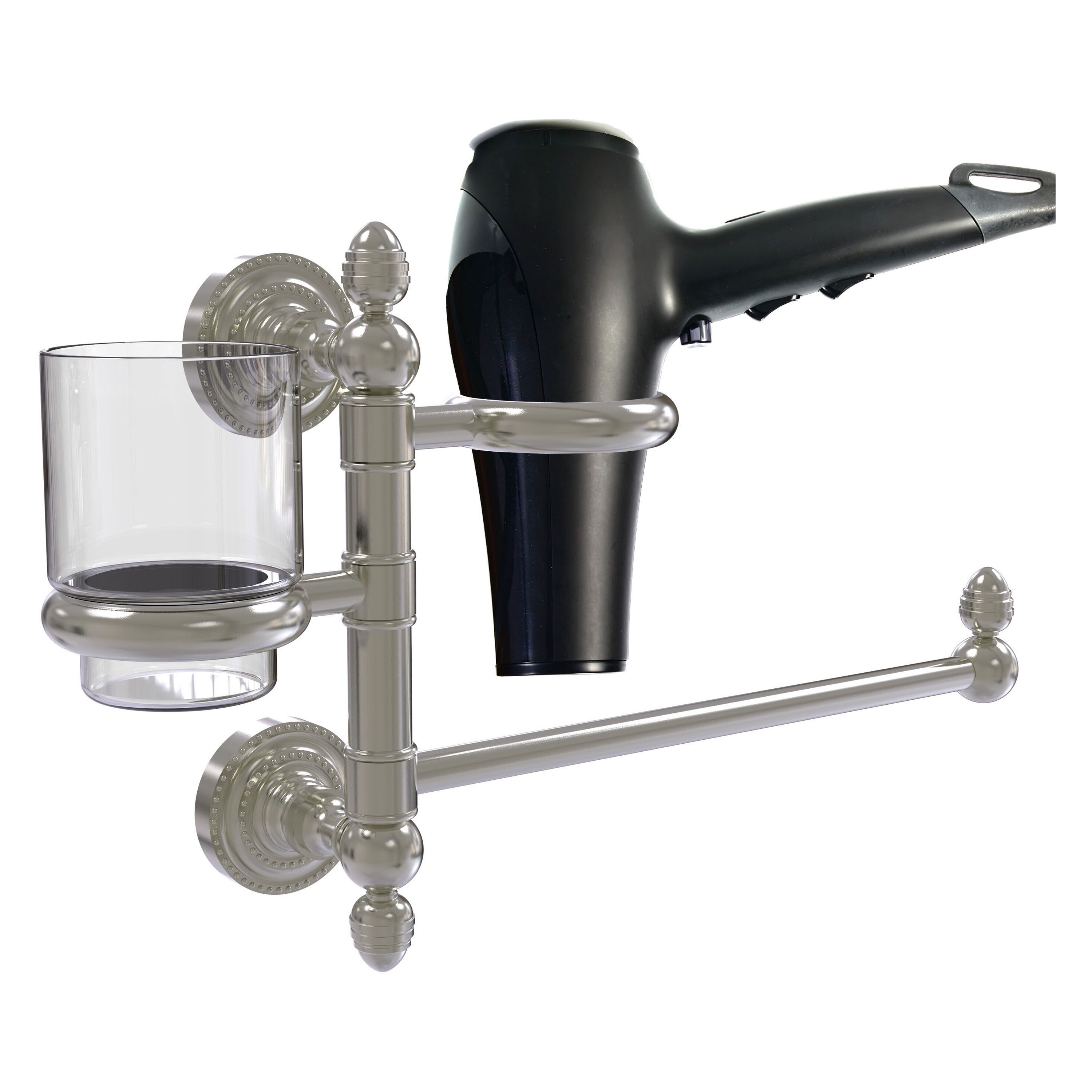 Set de accesorios decorativos para baño de dos piezas en níquel satinado con diseño de "Dottingham" de Allied Brass. Incluye barra para toallas.